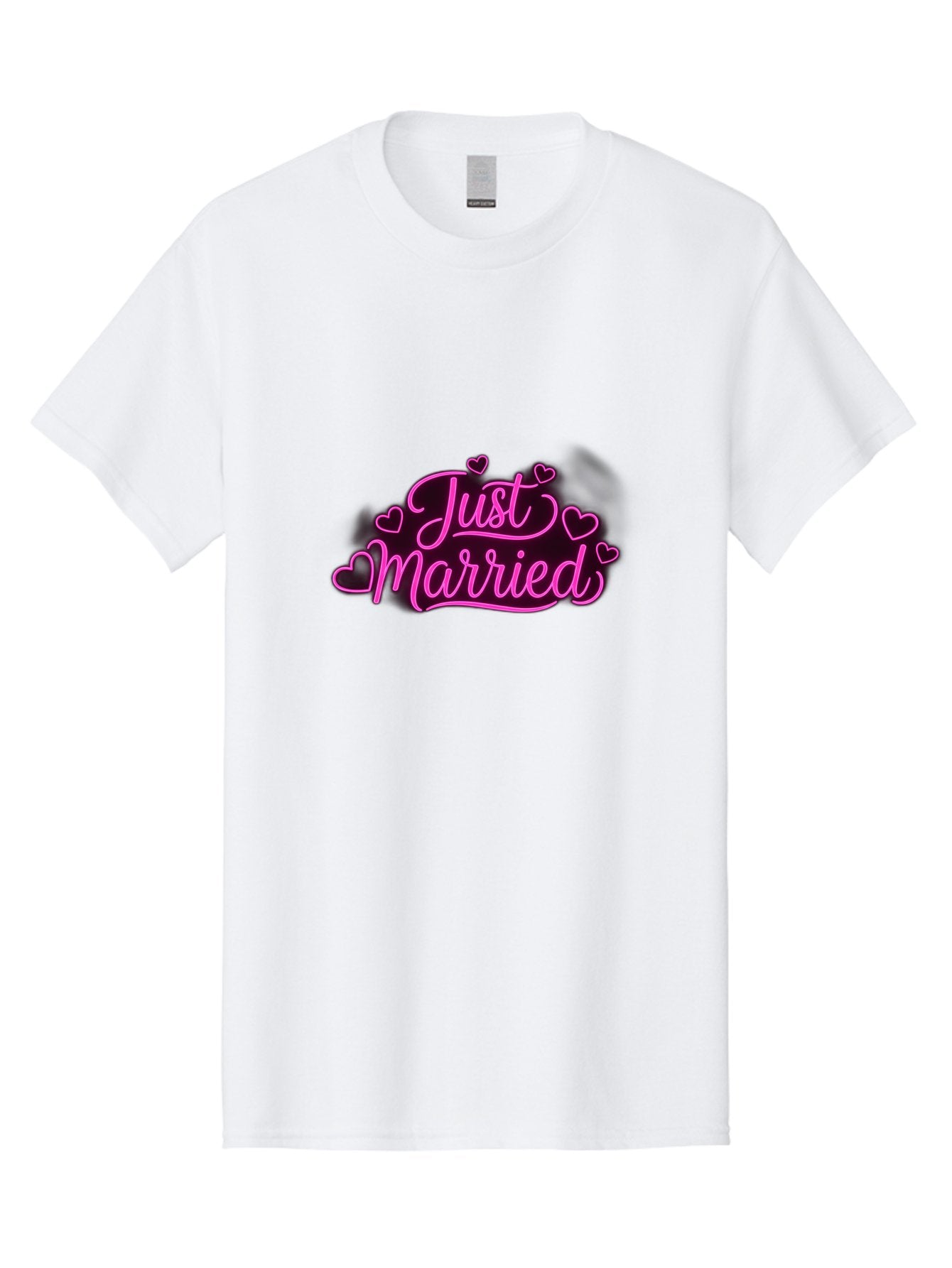 Just-Married Men'S Graphic Tee, 100% Cotton, Comfortable Casual Summer Wear, Machine Washable, Neon Pink Just Married Sign, Cursive Script, Love Hearts, Wedding Decor, Romantic Ambiance, Newlyweds, Love Symbols Baa895 9