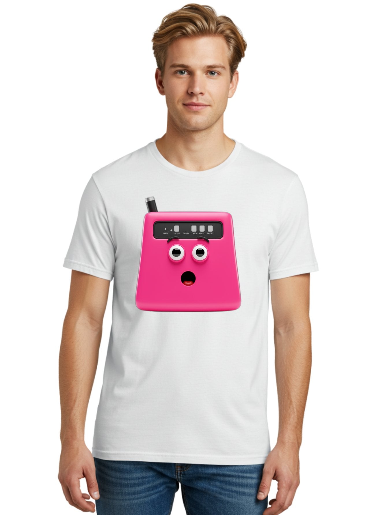 Kandou-Robot Men'S Graphic Tee, 100% Cotton, Comfortable Casual Summer Wear, Machine Washable, Pink Robot, Cute Face, Control Panel, Futuristic, Robotic Eyes, Tech Gadget, Innovative Design, Robotics, Electronic Device, Modern Technology Baa896 25