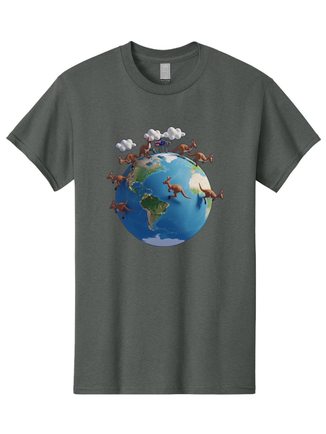 Kangaroos-On-Globe Men'S Graphic Tee, 100% Cotton, Comfortable Casual Summer Wear, Machine Washable, Kangaroos Jumping Around The World, Earth From Space, Global Unity, Playful Wildlife, Marsupials, International Friendship, Africa, Baa897 12