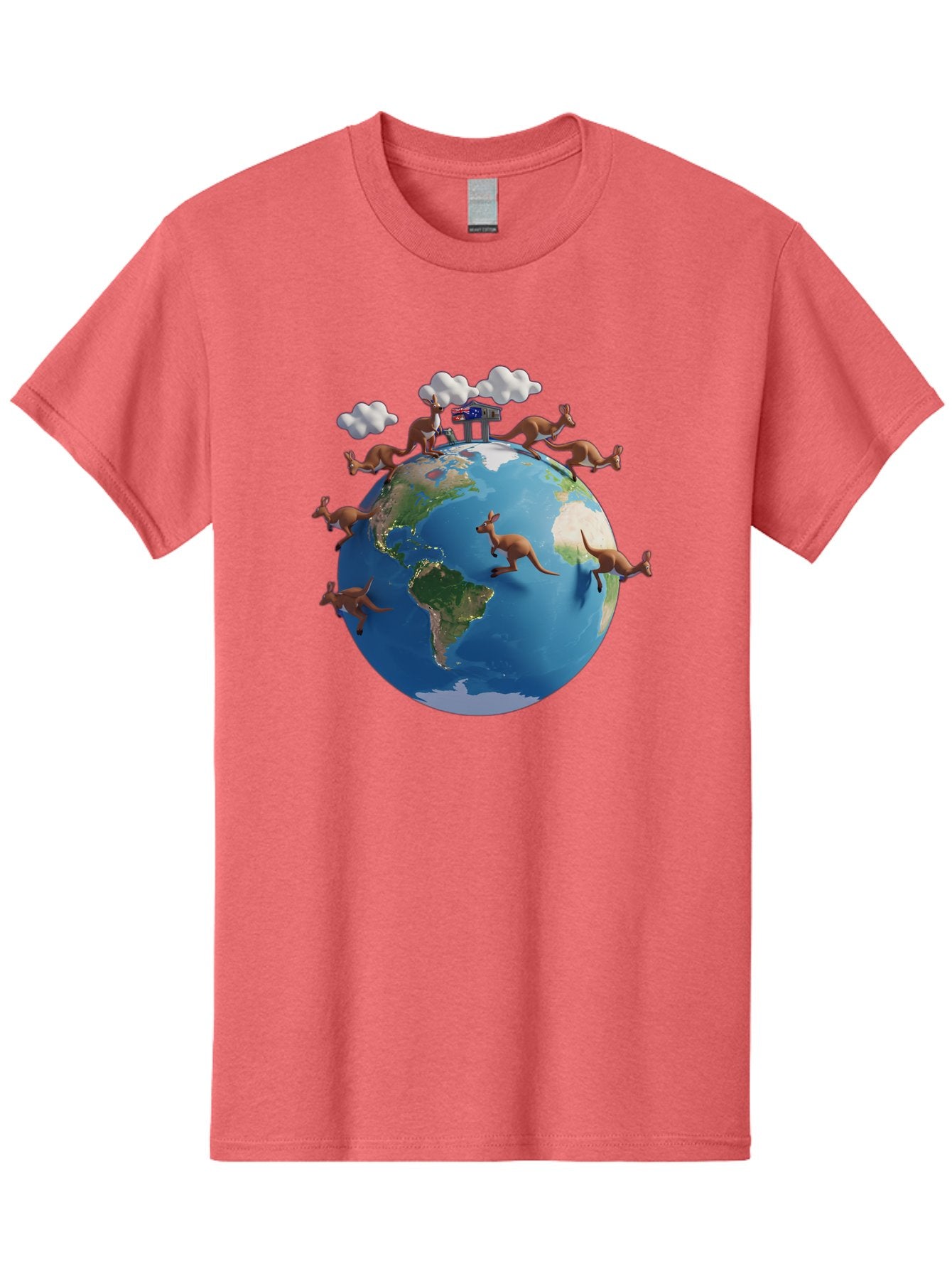 Kangaroos-On-Globe Men'S Graphic Tee, 100% Cotton, Comfortable Casual Summer Wear, Machine Washable, Kangaroos Jumping Around The World, Earth From Space, Global Unity, Playful Wildlife, Marsupials, International Friendship, Africa, Baa897 5