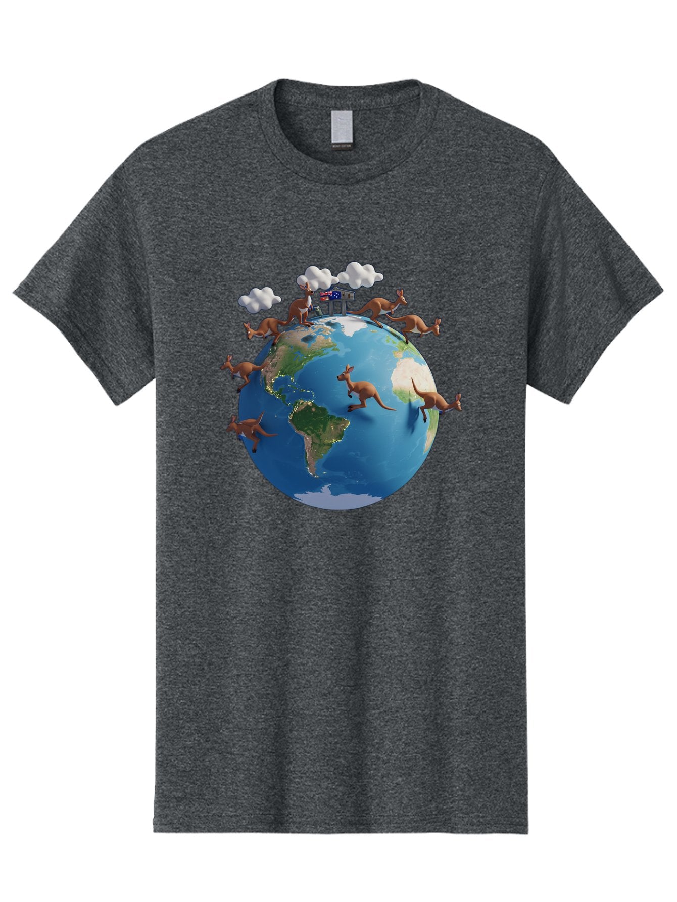 Kangaroos-On-Globe Men'S Graphic Tee, 100% Cotton, Comfortable Casual Summer Wear, Machine Washable, Kangaroos Jumping Around The World, Earth From Space, Global Unity, Playful Wildlife, Marsupials, International Friendship, Africa, Baa897 13