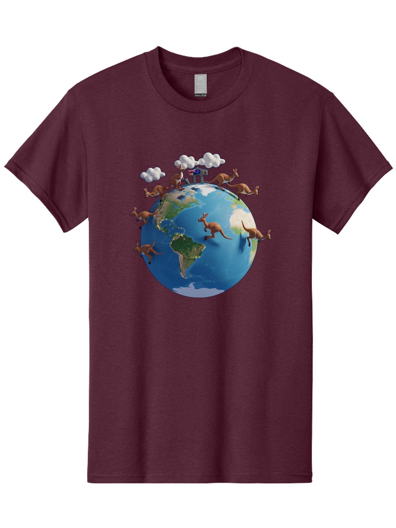 Kangaroos-On-Globe Men'S Graphic Tee, 100% Cotton, Comfortable Casual Summer Wear, Machine Washable, Kangaroos Jumping Around The World, Earth From Space, Global Unity, Playful Wildlife, Marsupials, International Friendship, Africa, Baa897 9