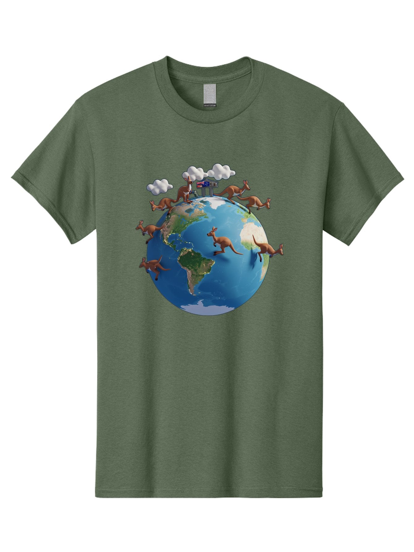 Kangaroos-On-Globe Men'S Graphic Tee, 100% Cotton, Comfortable Casual Summer Wear, Machine Washable, Kangaroos Jumping Around The World, Earth From Space, Global Unity, Playful Wildlife, Marsupials, International Friendship, Africa, Baa897 7