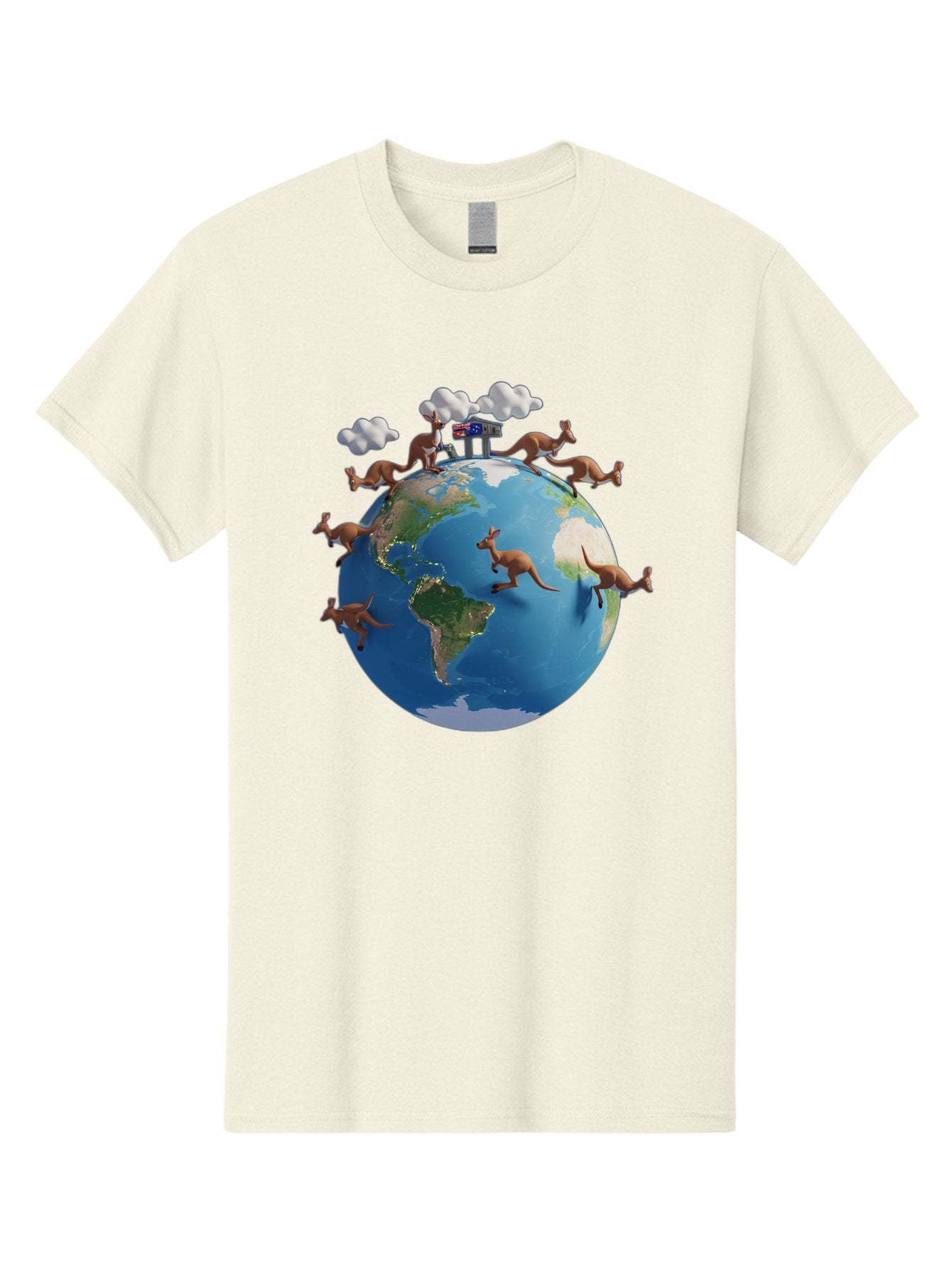 Kangaroos-On-Globe Men'S Graphic Tee, 100% Cotton, Comfortable Casual Summer Wear, Machine Washable, Kangaroos Jumping Around The World, Earth From Space, Global Unity, Playful Wildlife, Marsupials, International Friendship, Africa, Baa897 6