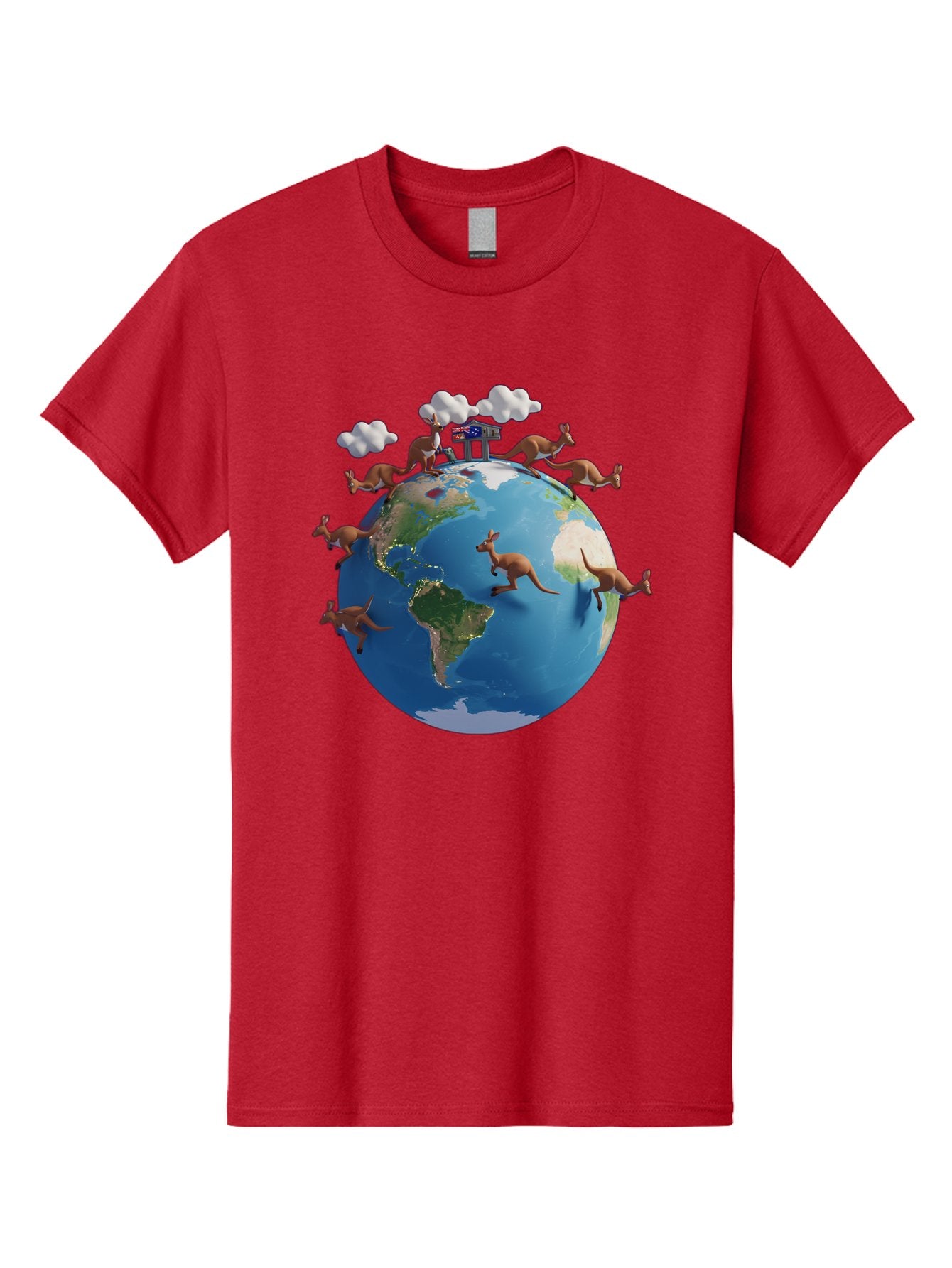 Kangaroos-On-Globe Men'S Graphic Tee, 100% Cotton, Comfortable Casual Summer Wear, Machine Washable, Kangaroos Jumping Around The World, Earth From Space, Global Unity, Playful Wildlife, Marsupials, International Friendship, Africa, Baa897 3