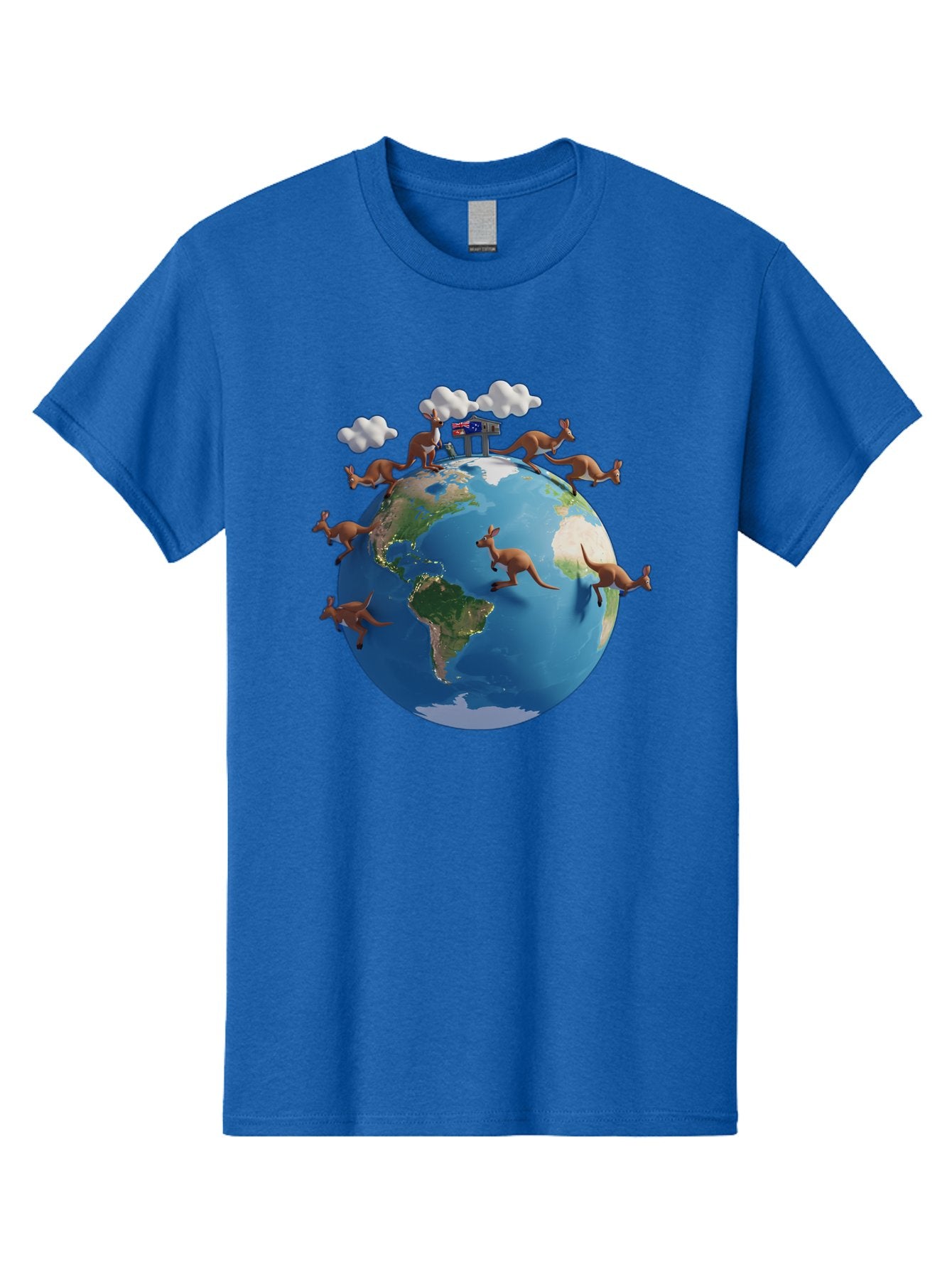 Kangaroos-On-Globe Men'S Graphic Tee, 100% Cotton, Comfortable Casual Summer Wear, Machine Washable, Kangaroos Jumping Around The World, Earth From Space, Global Unity, Playful Wildlife, Marsupials, International Friendship, Africa, Baa897 8