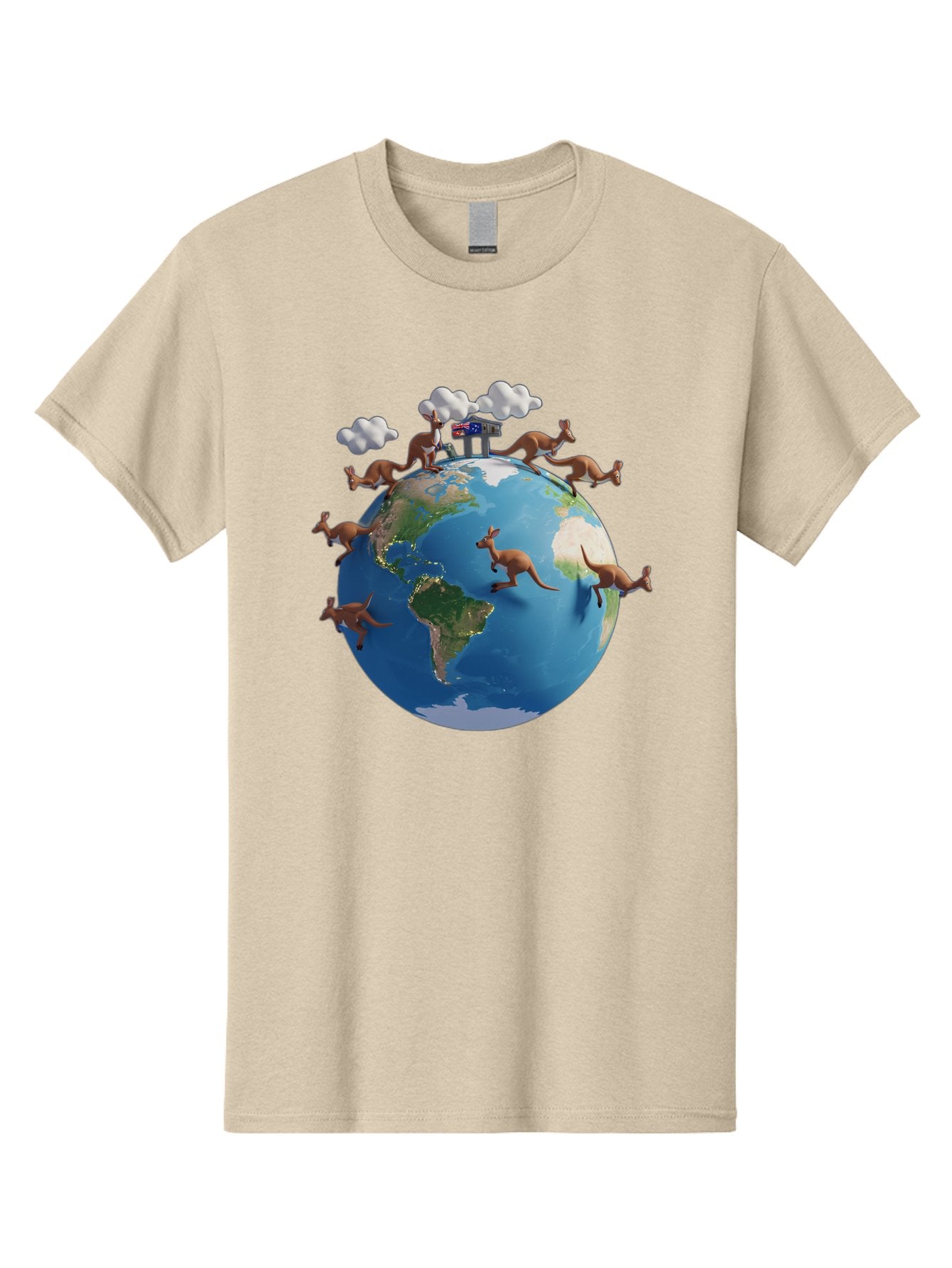 Kangaroos-On-Globe Men'S Graphic Tee, 100% Cotton, Comfortable Casual Summer Wear, Machine Washable, Kangaroos Jumping Around The World, Earth From Space, Global Unity, Playful Wildlife, Marsupials, International Friendship, Africa, Baa897 4