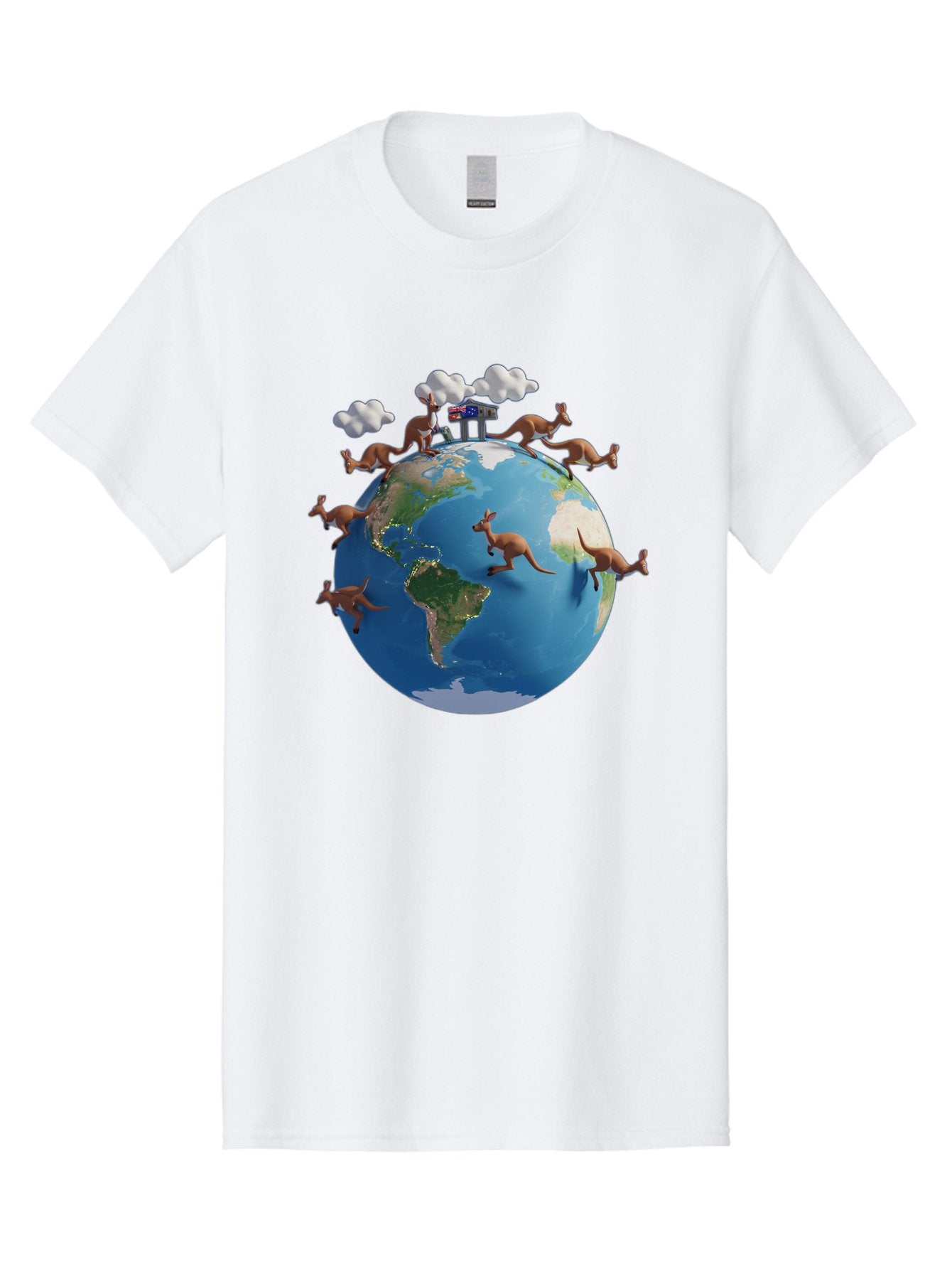Kangaroos-On-Globe Men'S Graphic Tee, 100% Cotton, Comfortable Casual Summer Wear, Machine Washable, Kangaroos Jumping Around The World, Earth From Space, Global Unity, Playful Wildlife, Marsupials, International Friendship, Africa, Baa897 11