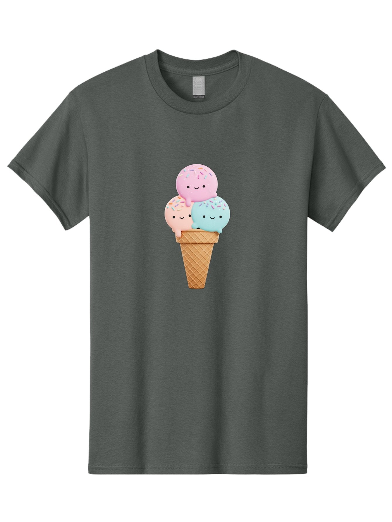 Kawaii-Ice-Cream Men'S Graphic Tee, 100% Cotton, Comfortable Casual Summer Wear, Machine Washable, Ice Cream Cone, Colorful Ice Cream, Cute Cartoon Characters, Pastel Colors, Sprinkles, Smiling Faces, Sweet Treats, Summertime Fun, Baa898 5