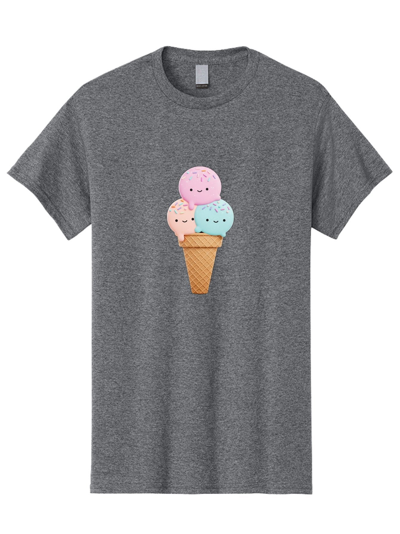 Kawaii-Ice-Cream Men'S Graphic Tee, 100% Cotton, Comfortable Casual Summer Wear, Machine Washable, Ice Cream Cone, Colorful Ice Cream, Cute Cartoon Characters, Pastel Colors, Sprinkles, Smiling Faces, Sweet Treats, Summertime Fun, Baa898 3