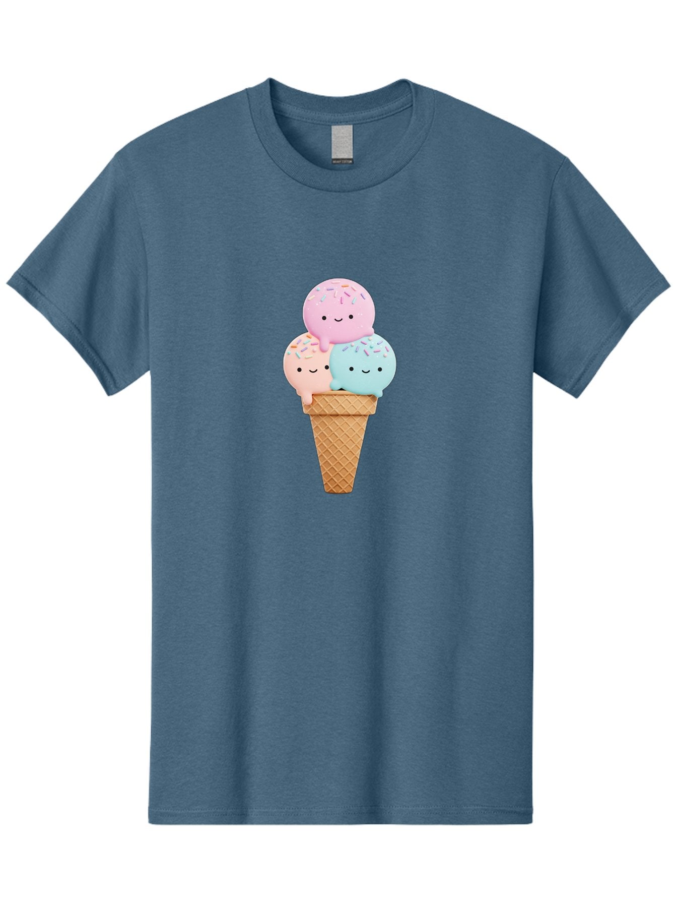 Kawaii-Ice-Cream Men'S Graphic Tee, 100% Cotton, Comfortable Casual Summer Wear, Machine Washable, Ice Cream Cone, Colorful Ice Cream, Cute Cartoon Characters, Pastel Colors, Sprinkles, Smiling Faces, Sweet Treats, Summertime Fun, Baa898 6
