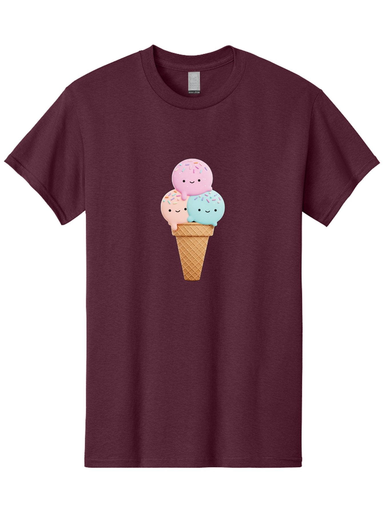 Kawaii-Ice-Cream Men'S Graphic Tee, 100% Cotton, Comfortable Casual Summer Wear, Machine Washable, Ice Cream Cone, Colorful Ice Cream, Cute Cartoon Characters, Pastel Colors, Sprinkles, Smiling Faces, Sweet Treats, Summertime Fun, Baa898 8