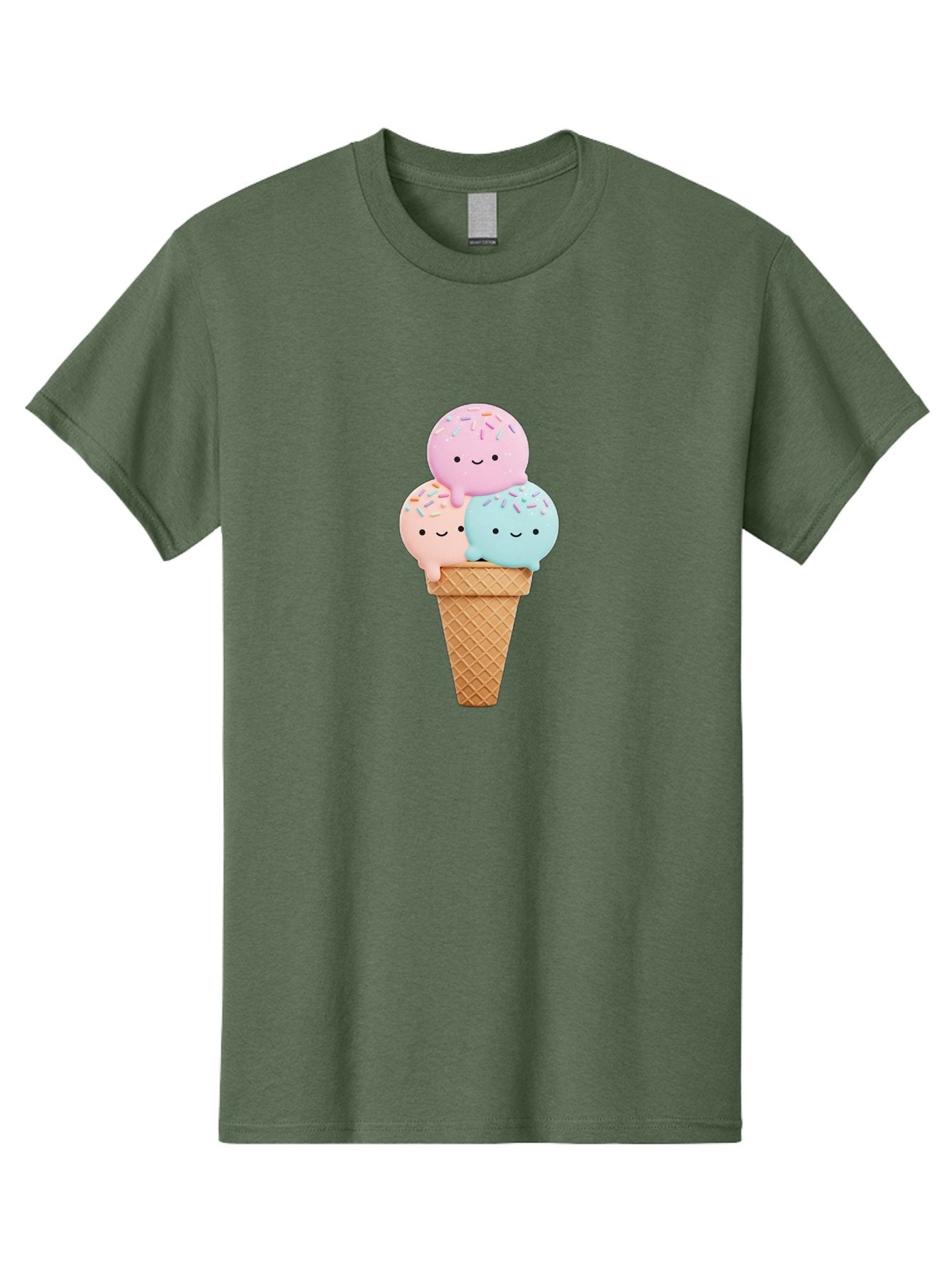 Kawaii-Ice-Cream Men'S Graphic Tee, 100% Cotton, Comfortable Casual Summer Wear, Machine Washable, Ice Cream Cone, Colorful Ice Cream, Cute Cartoon Characters, Pastel Colors, Sprinkles, Smiling Faces, Sweet Treats, Summertime Fun, Baa898