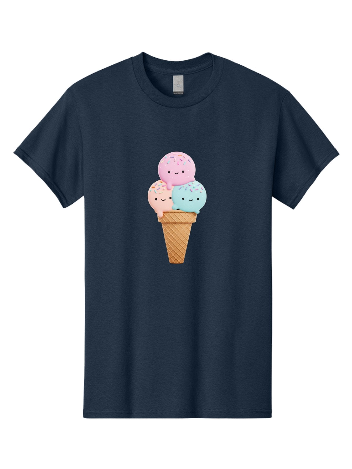 Kawaii-Ice-Cream Men'S Graphic Tee, 100% Cotton, Comfortable Casual Summer Wear, Machine Washable, Ice Cream Cone, Colorful Ice Cream, Cute Cartoon Characters, Pastel Colors, Sprinkles, Smiling Faces, Sweet Treats, Summertime Fun, Baa898 4