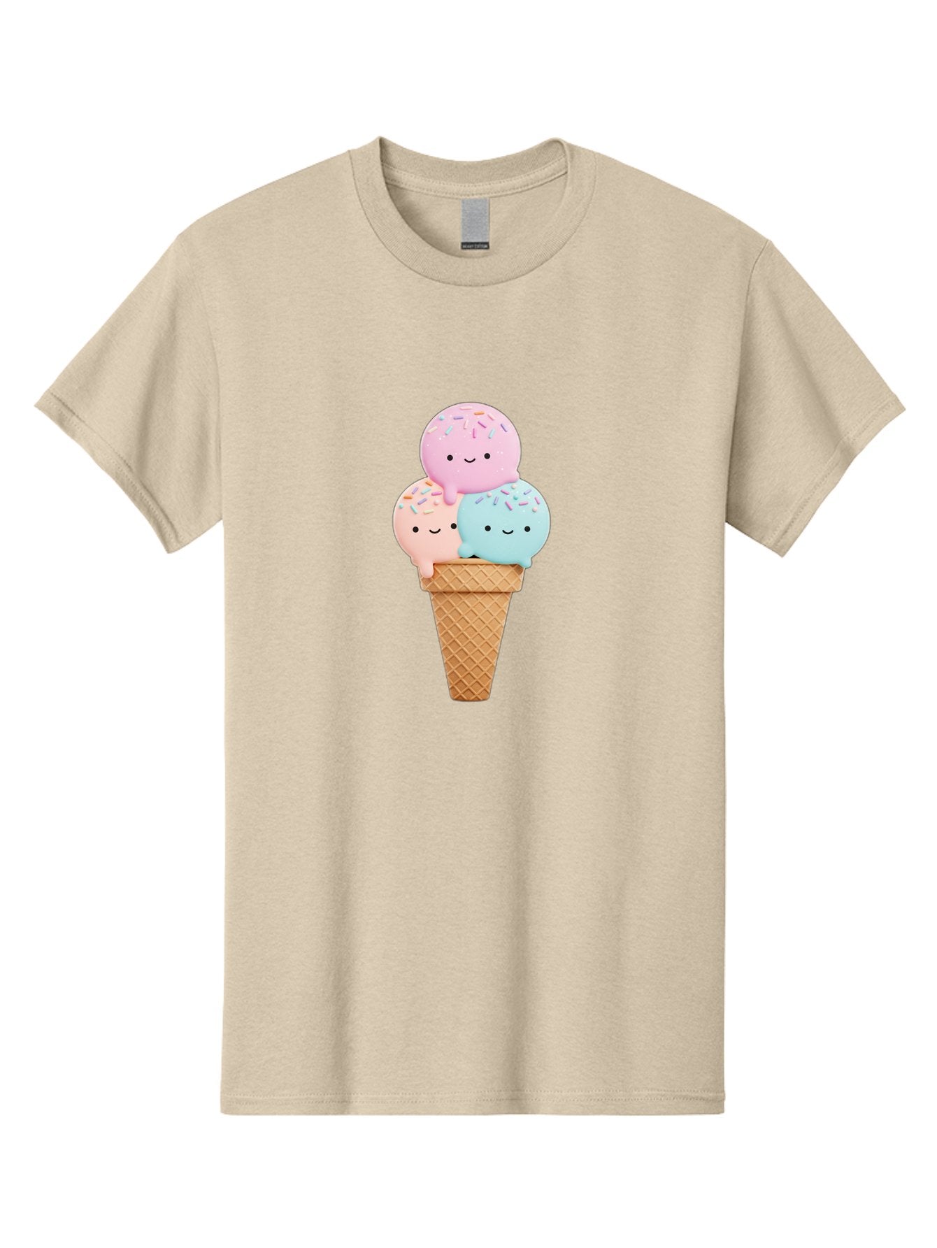 Kawaii-Ice-Cream Men'S Graphic Tee, 100% Cotton, Comfortable Casual Summer Wear, Machine Washable, Ice Cream Cone, Colorful Ice Cream, Cute Cartoon Characters, Pastel Colors, Sprinkles, Smiling Faces, Sweet Treats, Summertime Fun, Baa898 7