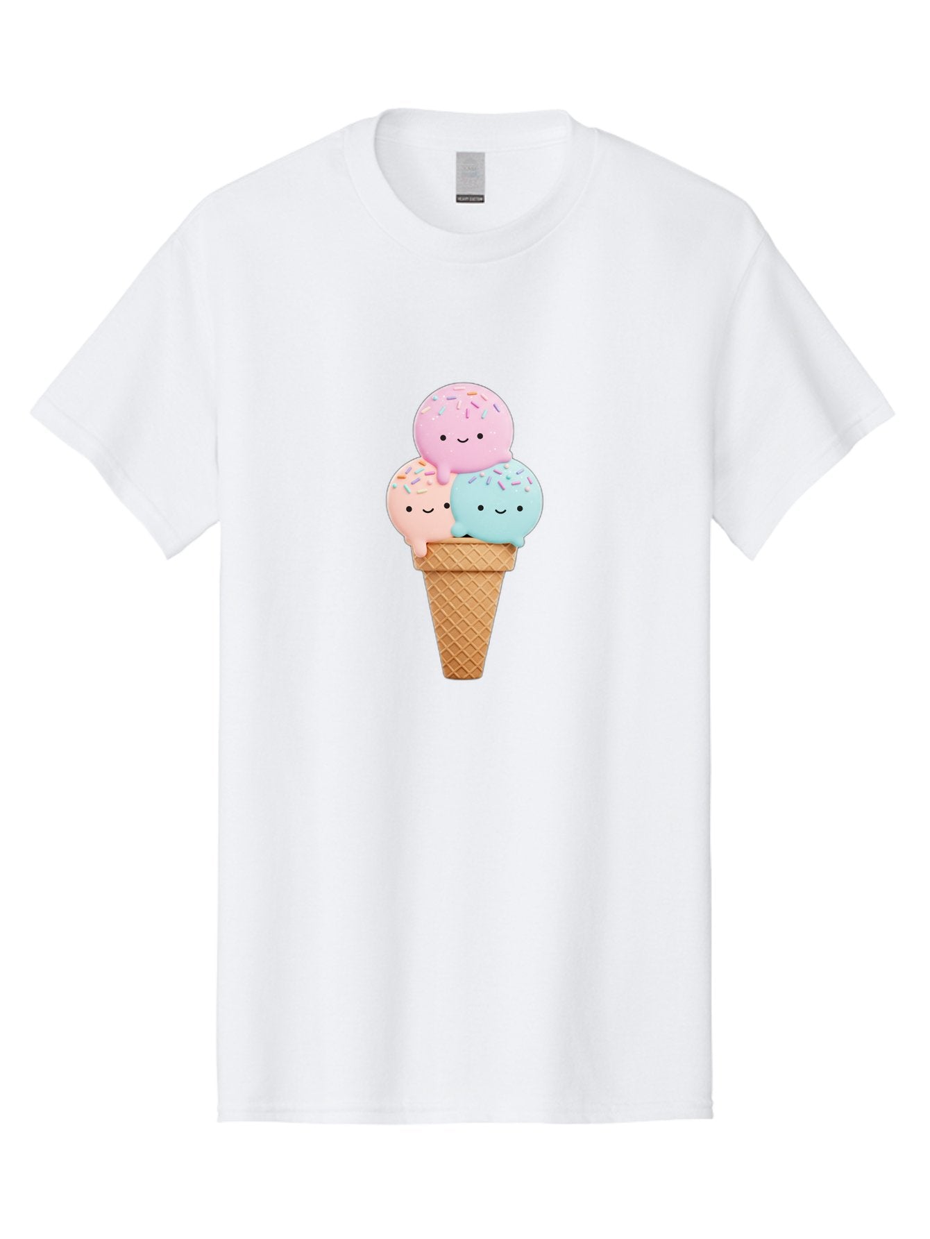 Kawaii-Ice-Cream Men'S Graphic Tee, 100% Cotton, Comfortable Casual Summer Wear, Machine Washable, Ice Cream Cone, Colorful Ice Cream, Cute Cartoon Characters, Pastel Colors, Sprinkles, Smiling Faces, Sweet Treats, Summertime Fun, Baa898