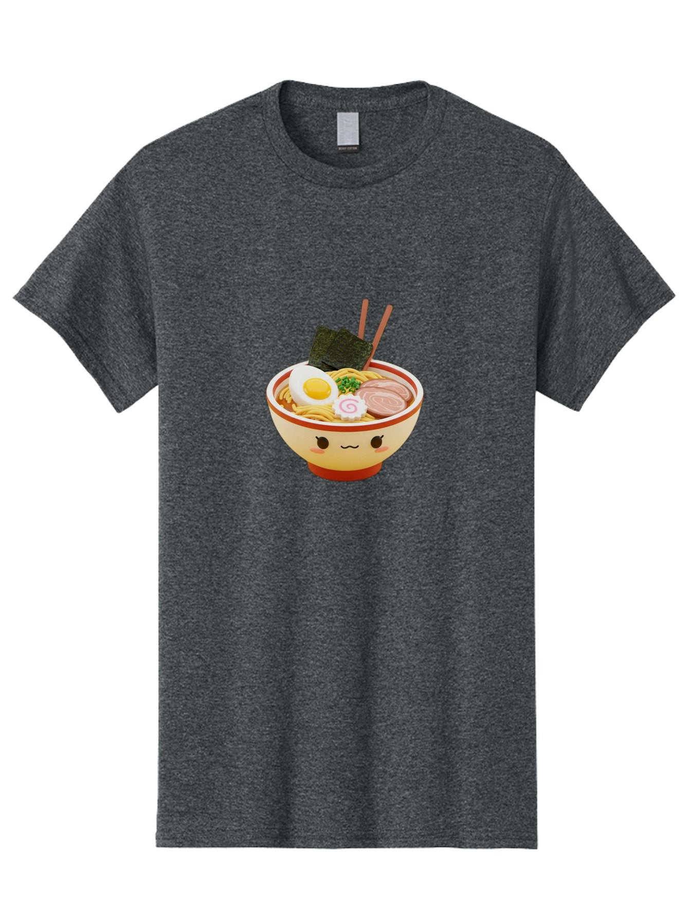 Kawaii-Ramen Men'S Graphic Tee, 100% Cotton, Comfortable Casual Summer Wear, Machine Washable, Cute Ramen Bowl, Cartoon Character, Kawaii Food, Noodle Soup, Boiled Egg, Seaweed, Sliced Pork, Chopsticks, Kawaii Art, Japanese Cuisine, Baa899