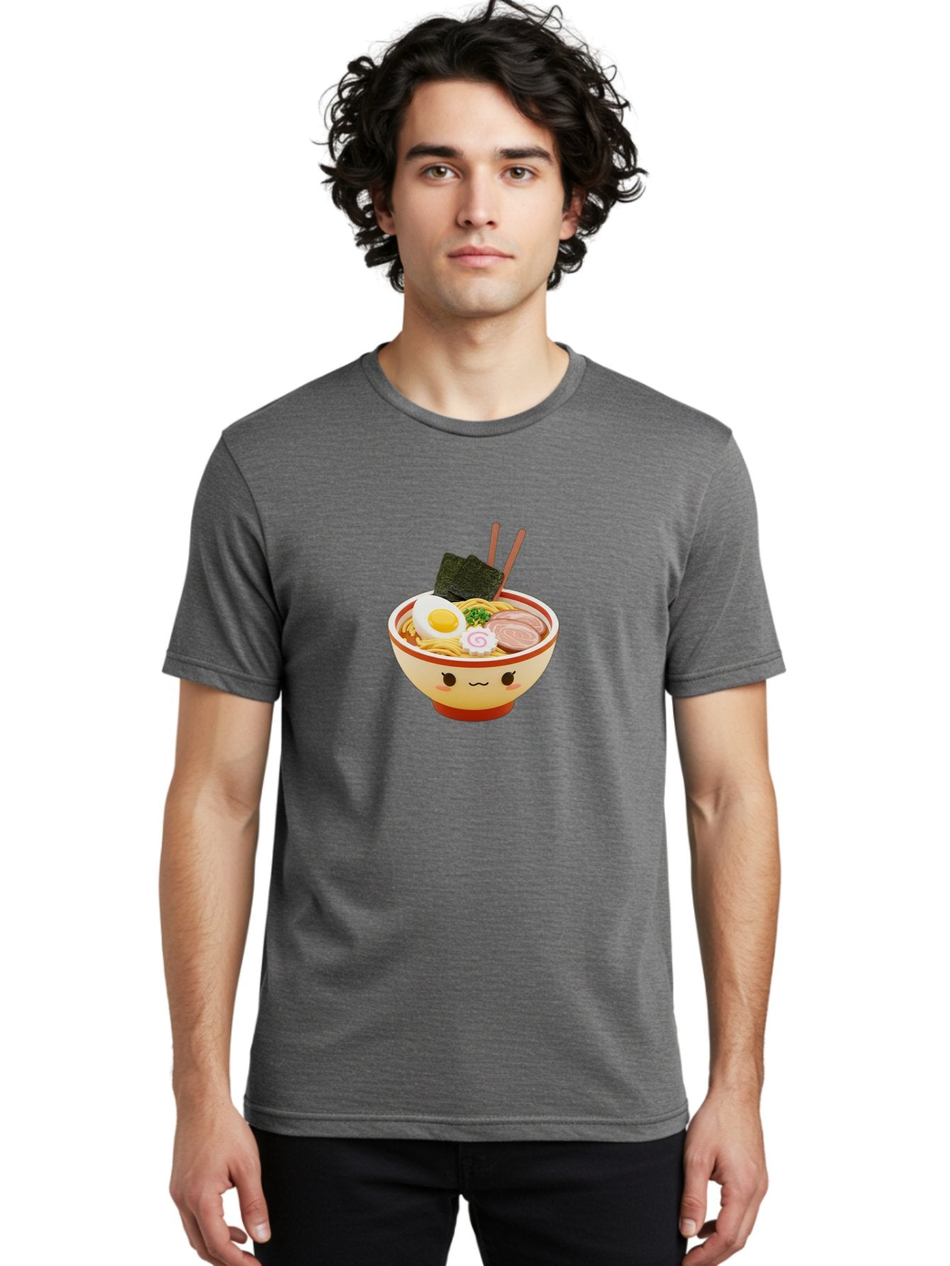 Kawaii-Ramen Men'S Graphic Tee, 100% Cotton, Comfortable Casual Summer Wear, Machine Washable, Cute Ramen Bowl, Cartoon Character, Kawaii Food, Noodle Soup, Boiled Egg, Seaweed, Sliced Pork, Chopsticks, Kawaii Art, Japanese Cuisine, Baa899 22