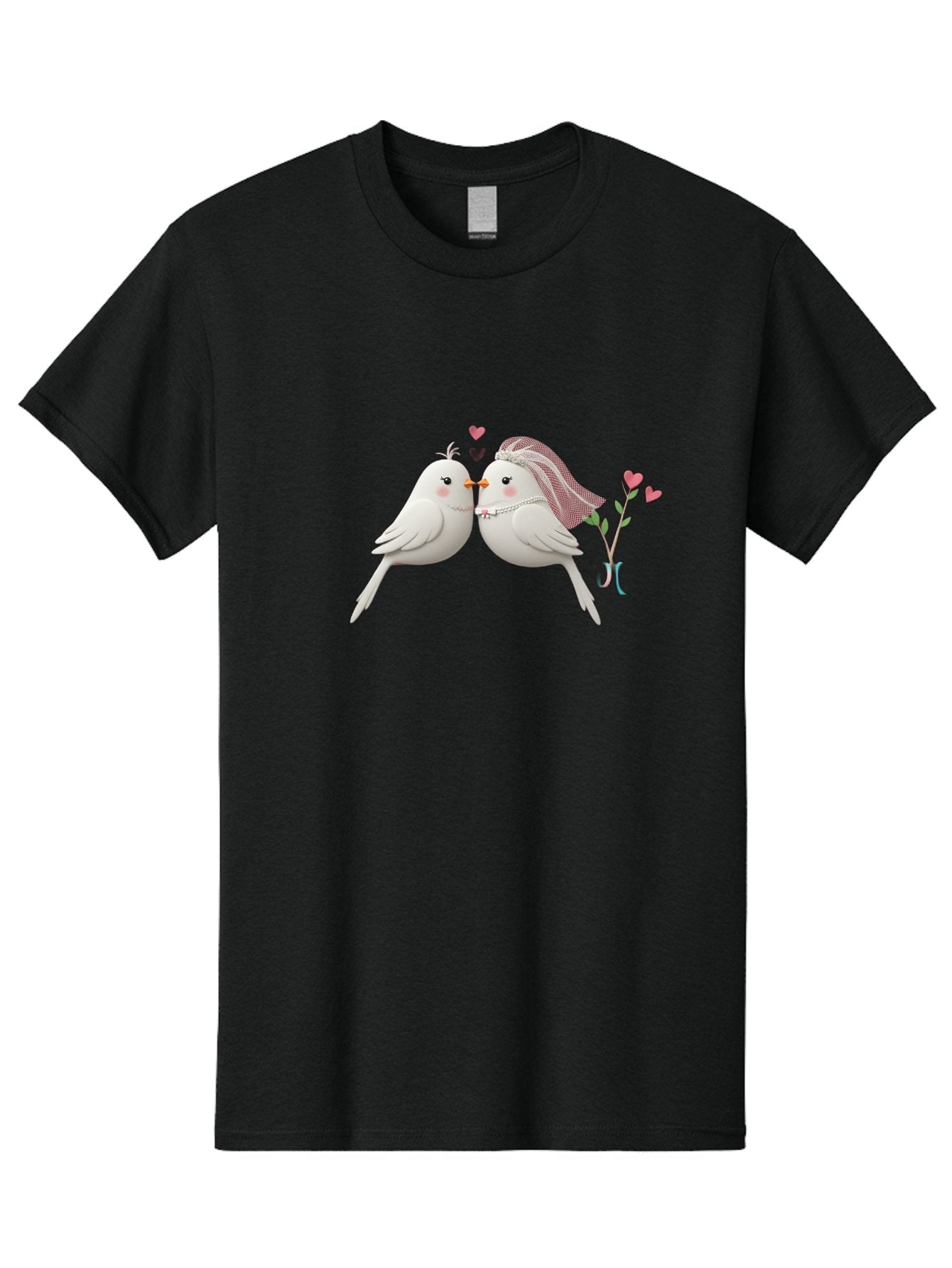 Kissing-Birds Men'S Graphic Tee, 100% Cotton, Comfortable Casual Summer Wear, Machine Washable, Wedding Birds, Couple Love Birds, Kissing Birds, Cartoon Birds, Digital Art, Cute Birds, Romance, Love, Hearts, Flowers, Wedding Theme Baa901 15