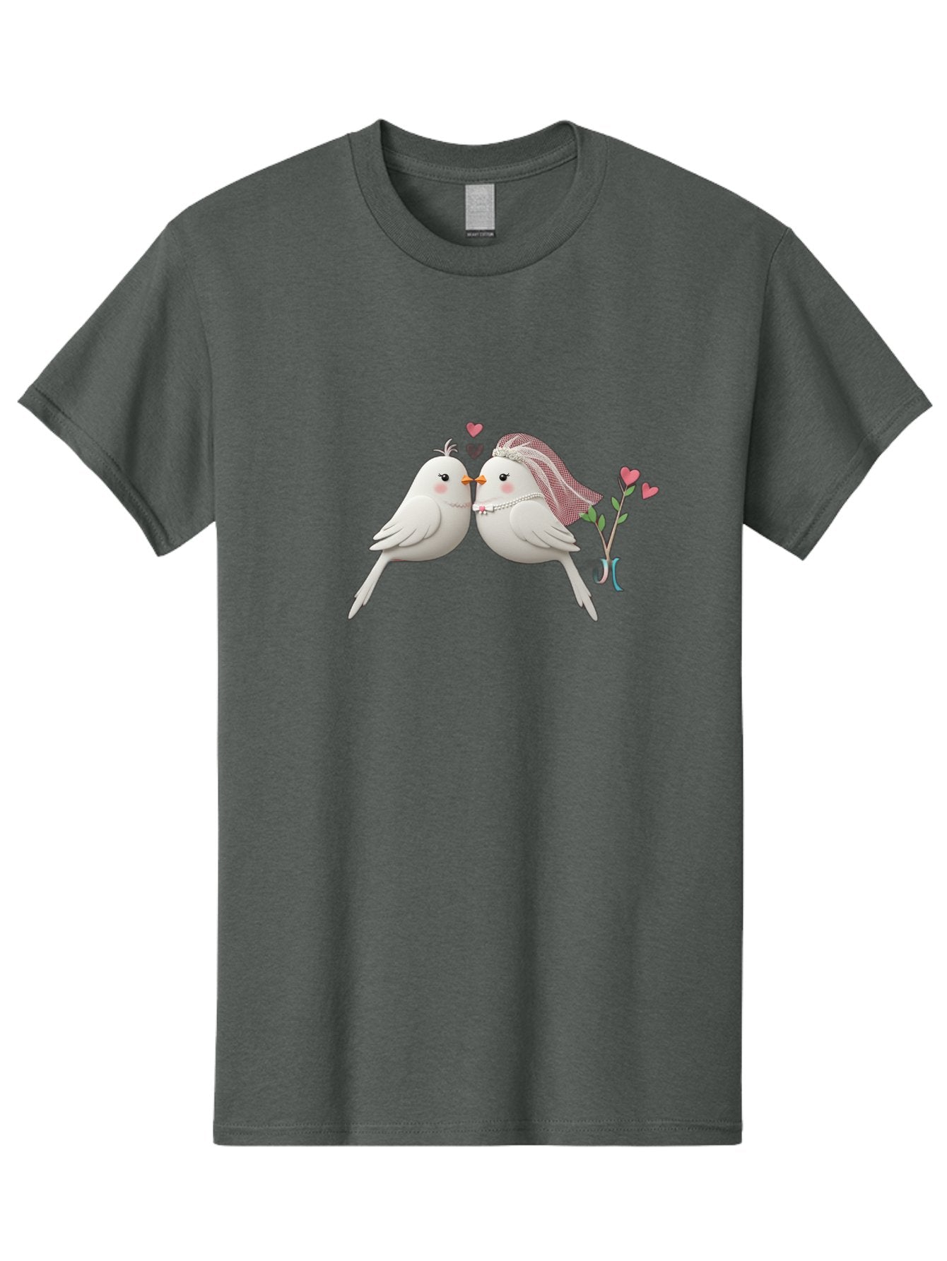 Kissing-Birds Men'S Graphic Tee, 100% Cotton, Comfortable Casual Summer Wear, Machine Washable, Wedding Birds, Couple Love Birds, Kissing Birds, Cartoon Birds, Digital Art, Cute Birds, Romance, Love, Hearts, Flowers, Wedding Theme Baa901