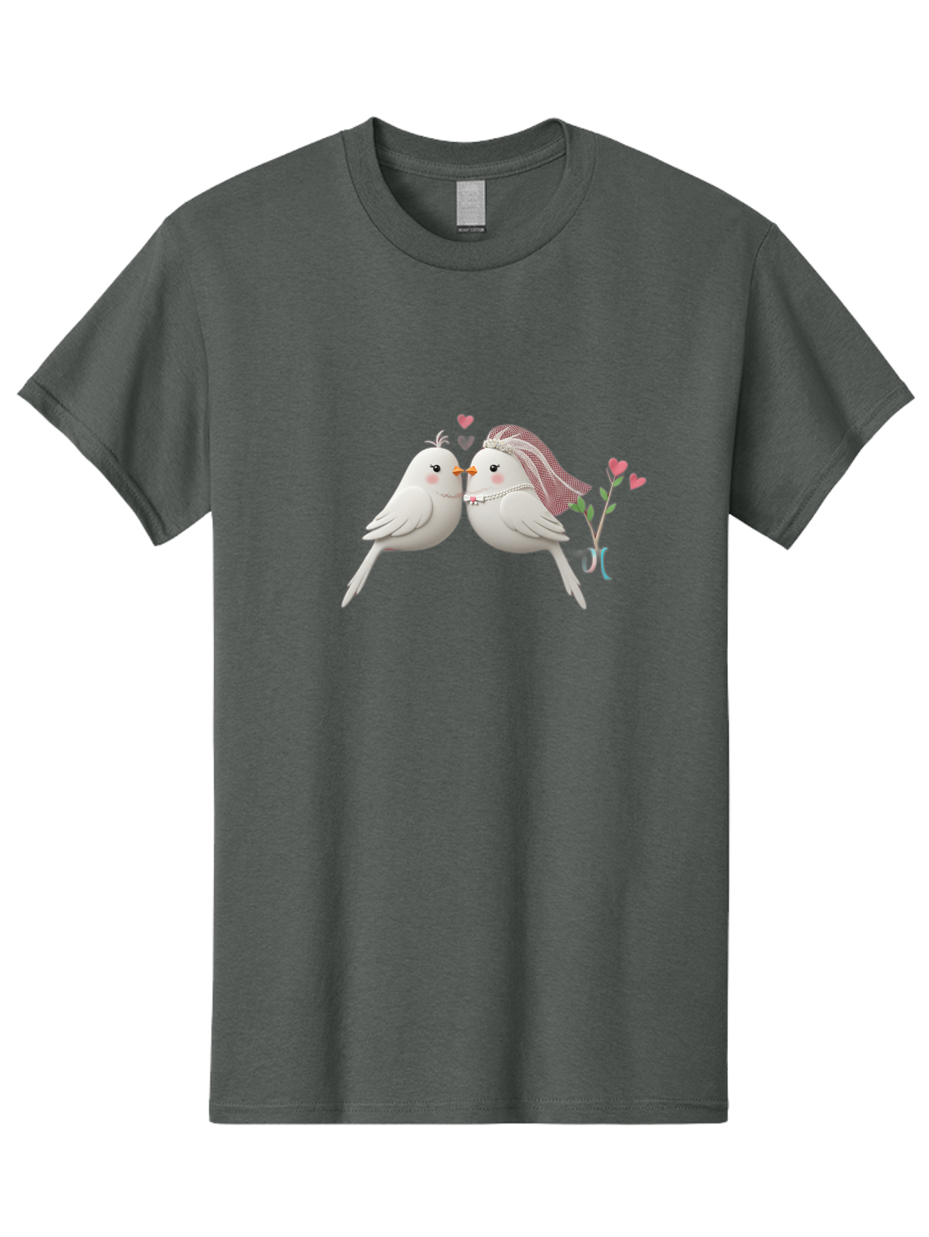 Kissing-Birds Men'S Graphic Tee, 100% Cotton, Comfortable Casual Summer Wear, Machine Washable, Wedding Birds, Couple Love Birds, Kissing Birds, Cartoon Birds, Digital Art, Cute Birds, Romance, Love, Hearts, Flowers, Wedding Theme Baa901 19