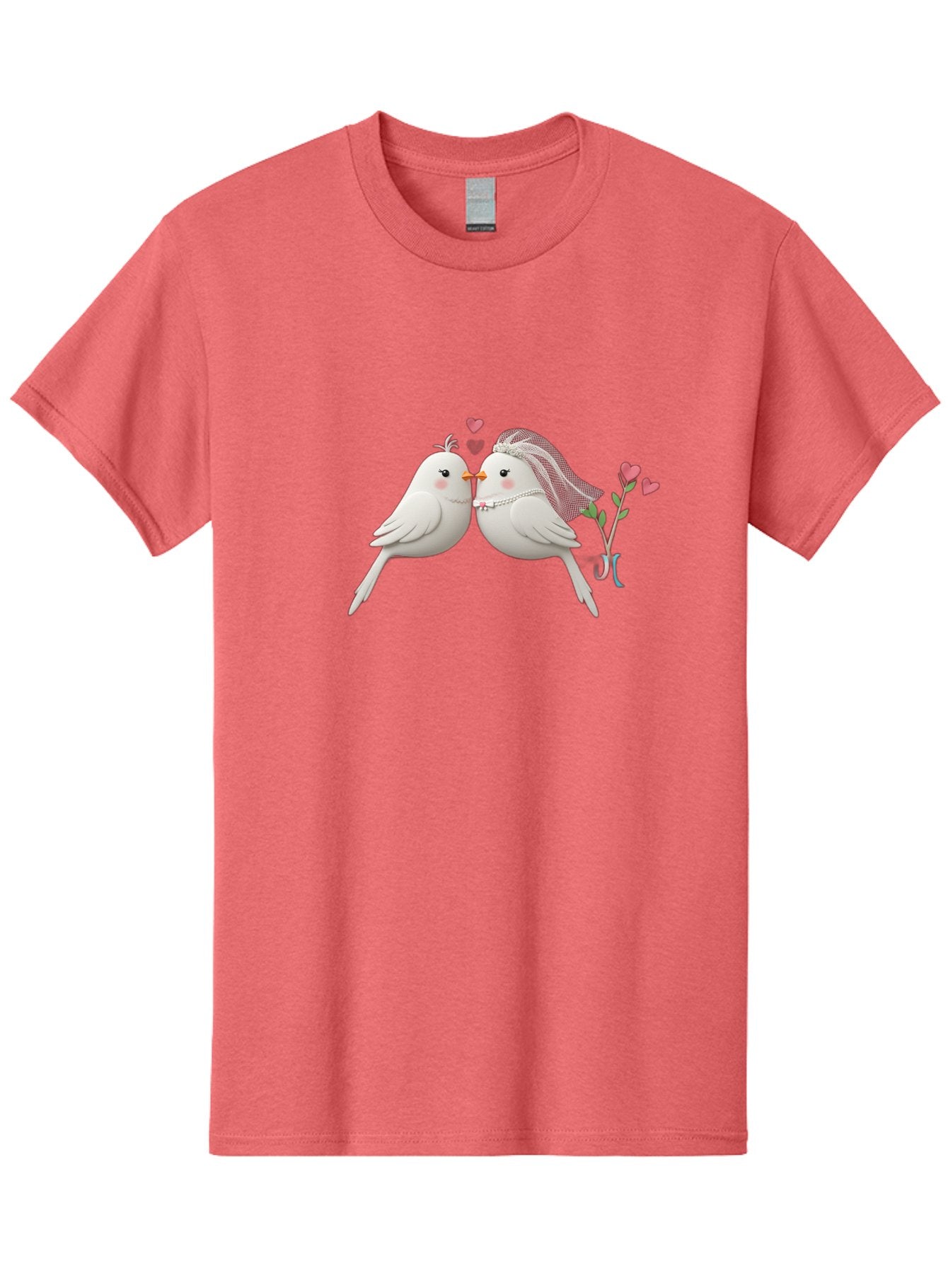 Kissing-Birds Men'S Graphic Tee, 100% Cotton, Comfortable Casual Summer Wear, Machine Washable, Wedding Birds, Couple Love Birds, Kissing Birds, Cartoon Birds, Digital Art, Cute Birds, Romance, Love, Hearts, Flowers, Wedding Theme Baa901 5