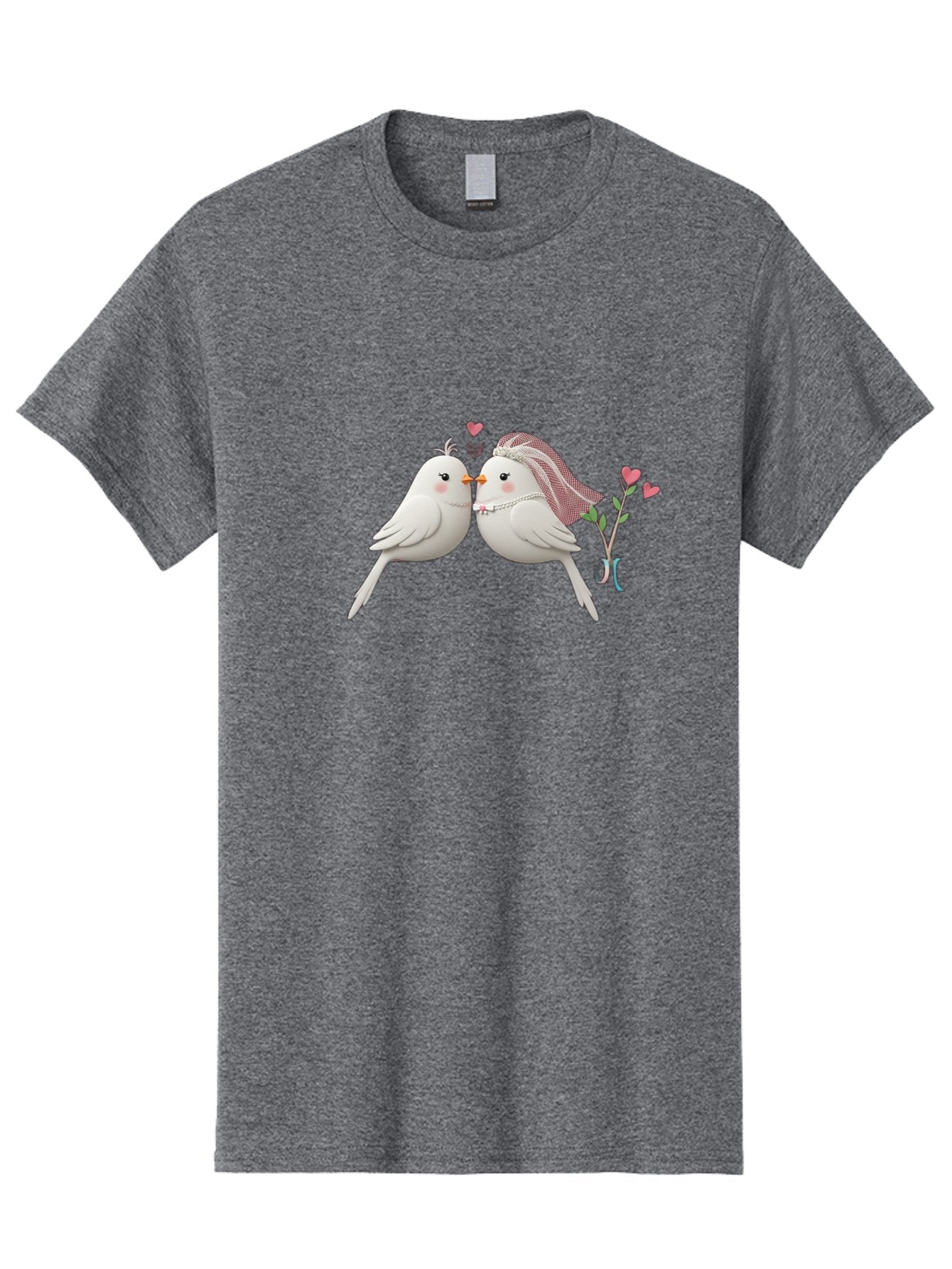 Kissing-Birds Men'S Graphic Tee, 100% Cotton, Comfortable Casual Summer Wear, Machine Washable, Wedding Birds, Couple Love Birds, Kissing Birds, Cartoon Birds, Digital Art, Cute Birds, Romance, Love, Hearts, Flowers, Wedding Theme Baa901 11
