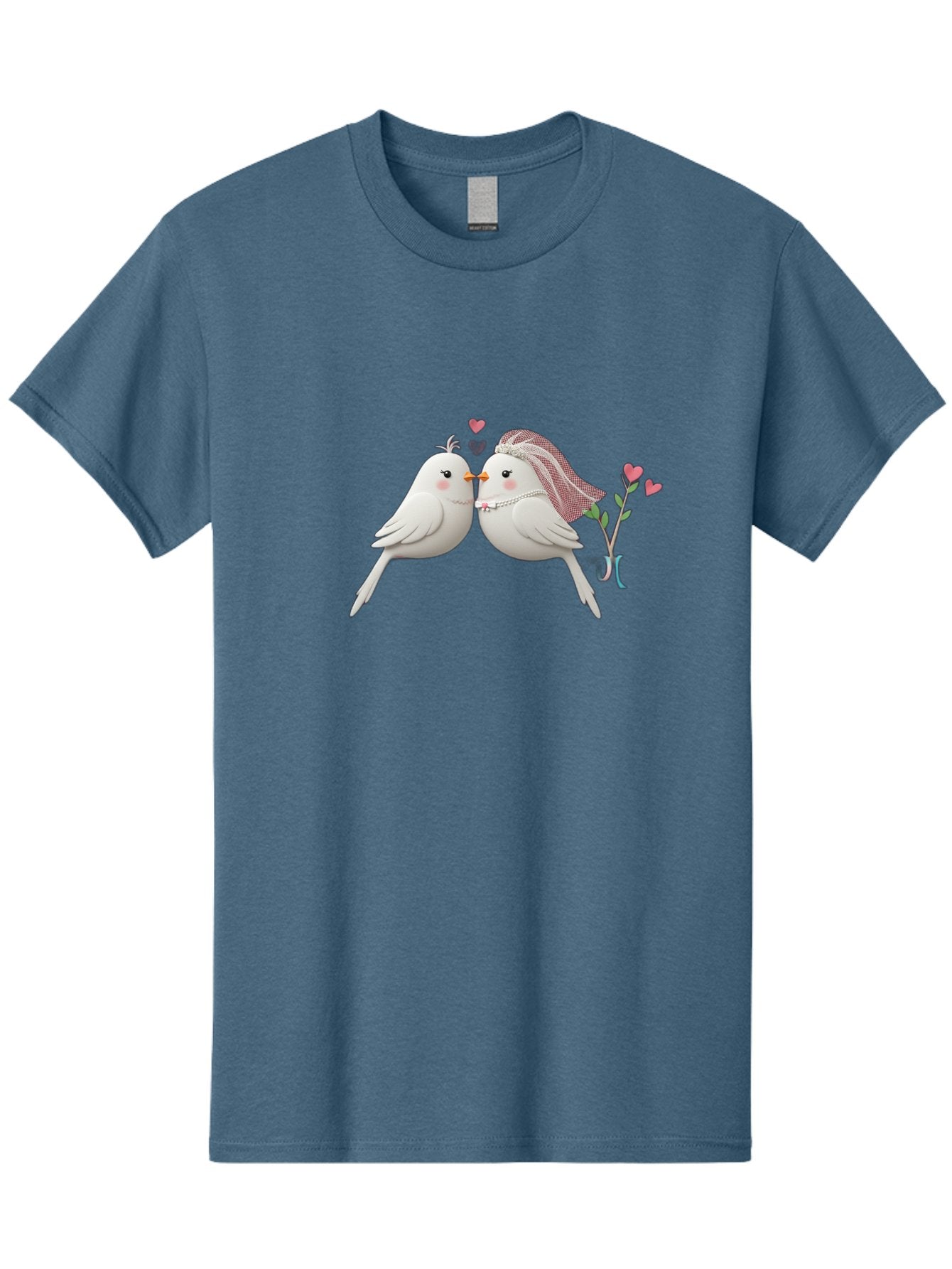 Kissing-Birds Men'S Graphic Tee, 100% Cotton, Comfortable Casual Summer Wear, Machine Washable, Wedding Birds, Couple Love Birds, Kissing Birds, Cartoon Birds, Digital Art, Cute Birds, Romance, Love, Hearts, Flowers, Wedding Theme Baa901