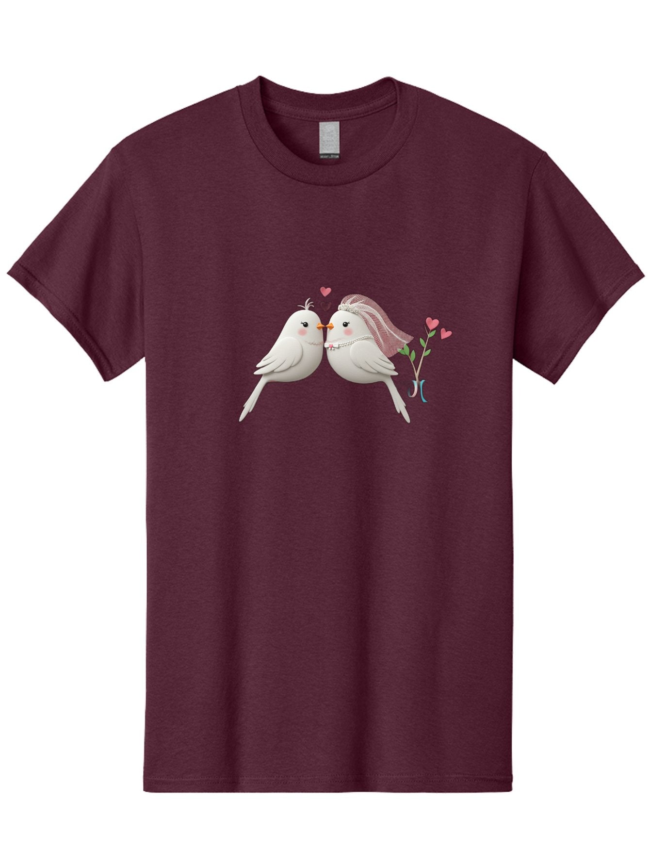 Kissing-Birds Men'S Graphic Tee, 100% Cotton, Comfortable Casual Summer Wear, Machine Washable, Wedding Birds, Couple Love Birds, Kissing Birds, Cartoon Birds, Digital Art, Cute Birds, Romance, Love, Hearts, Flowers, Wedding Theme Baa901 4