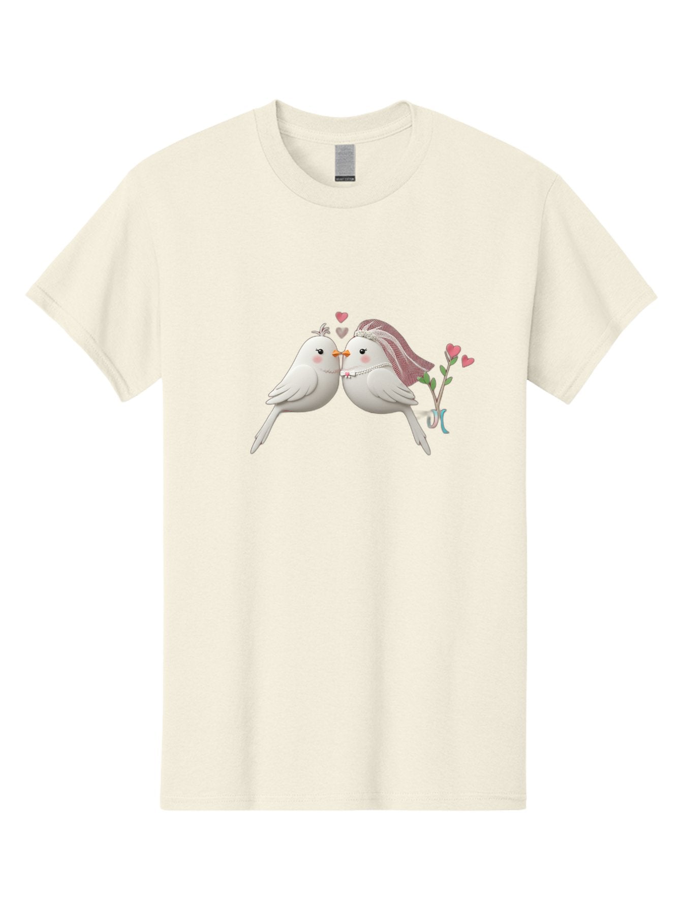 Kissing-Birds Men'S Graphic Tee, 100% Cotton, Comfortable Casual Summer Wear, Machine Washable, Wedding Birds, Couple Love Birds, Kissing Birds, Cartoon Birds, Digital Art, Cute Birds, Romance, Love, Hearts, Flowers, Wedding Theme Baa901 7