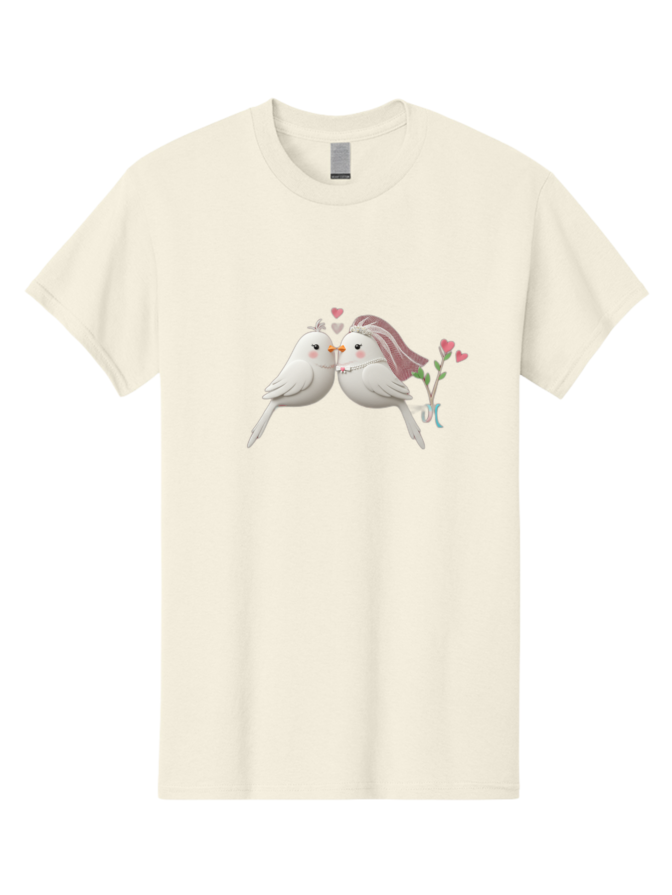 Kissing-Birds Men'S Graphic Tee, 100% Cotton, Comfortable Casual Summer Wear, Machine Washable, Wedding Birds, Couple Love Birds, Kissing Birds, Cartoon Birds, Digital Art, Cute Birds, Romance, Love, Hearts, Flowers, Wedding Theme Baa901 25