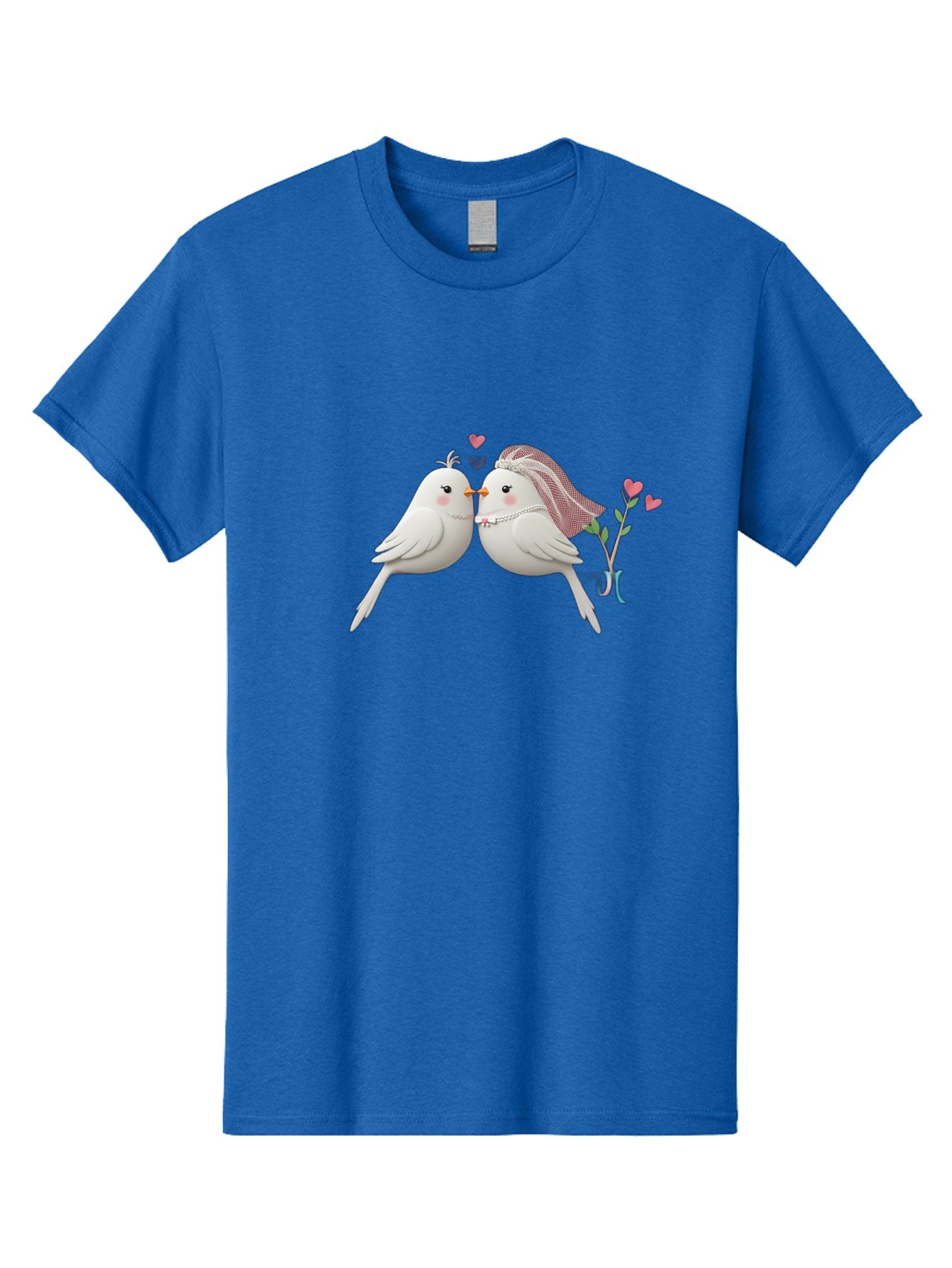 Kissing-Birds Men'S Graphic Tee, 100% Cotton, Comfortable Casual Summer Wear, Machine Washable, Wedding Birds, Couple Love Birds, Kissing Birds, Cartoon Birds, Digital Art, Cute Birds, Romance, Love, Hearts, Flowers, Wedding Theme Baa901 10