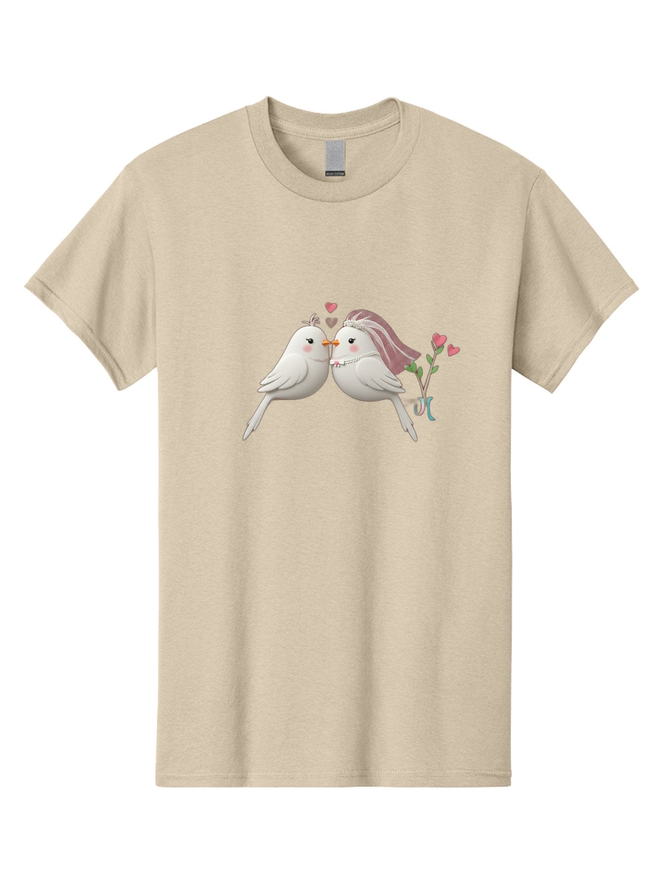Kissing-Birds Men'S Graphic Tee, 100% Cotton, Comfortable Casual Summer Wear, Machine Washable, Wedding Birds, Couple Love Birds, Kissing Birds, Cartoon Birds, Digital Art, Cute Birds, Romance, Love, Hearts, Flowers, Wedding Theme Baa901 12