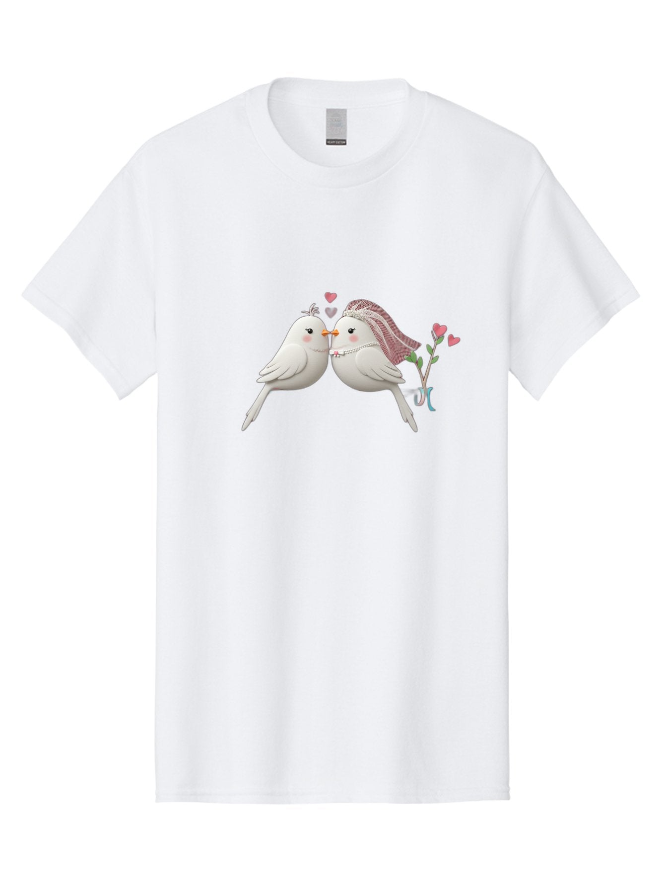 Kissing-Birds Men'S Graphic Tee, 100% Cotton, Comfortable Casual Summer Wear, Machine Washable, Wedding Birds, Couple Love Birds, Kissing Birds, Cartoon Birds, Digital Art, Cute Birds, Romance, Love, Hearts, Flowers, Wedding Theme Baa901 6