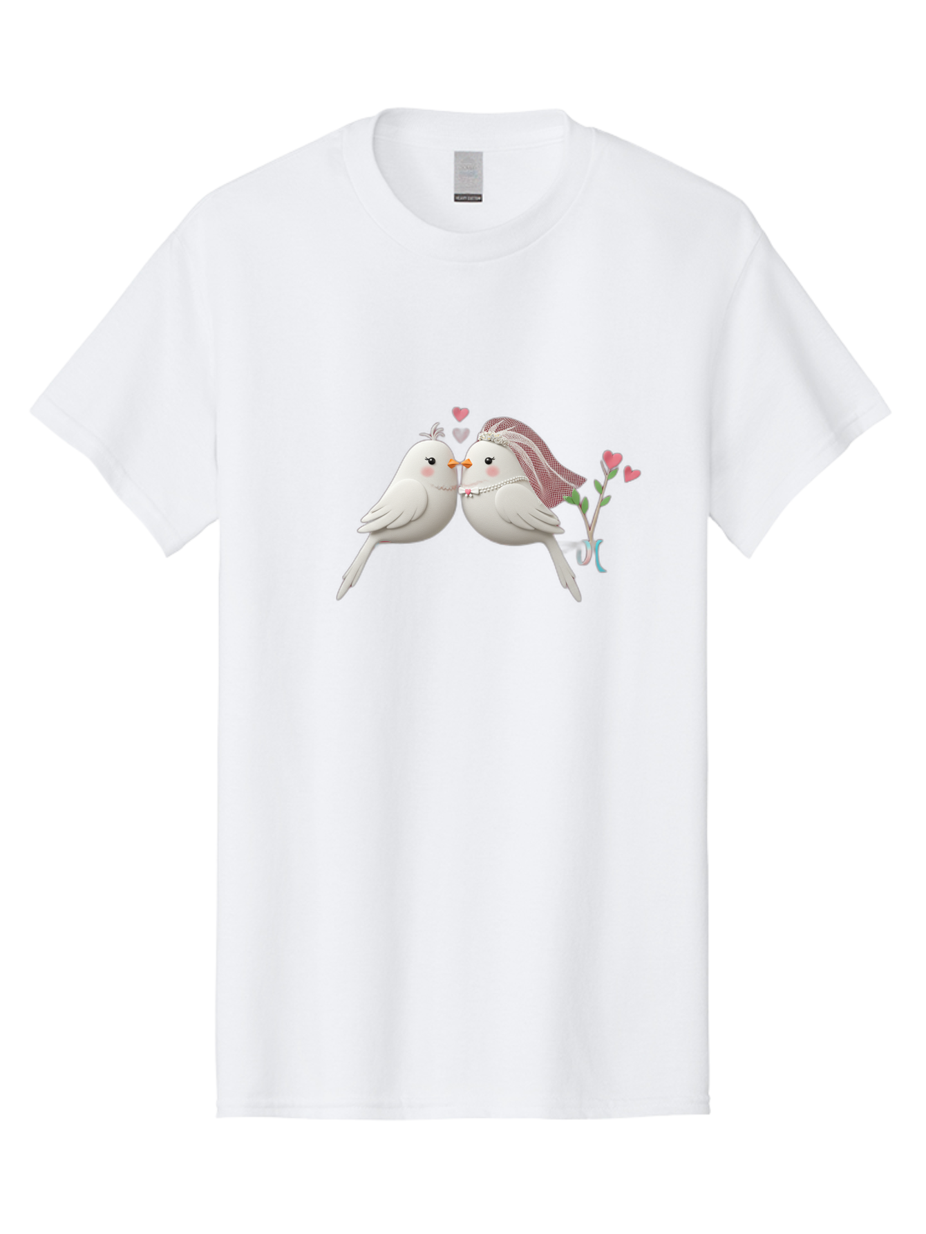 Kissing-Birds Men'S Graphic Tee, 100% Cotton, Comfortable Casual Summer Wear, Machine Washable, Wedding Birds, Couple Love Birds, Kissing Birds, Cartoon Birds, Digital Art, Cute Birds, Romance, Love, Hearts, Flowers, Wedding Theme Baa901 13