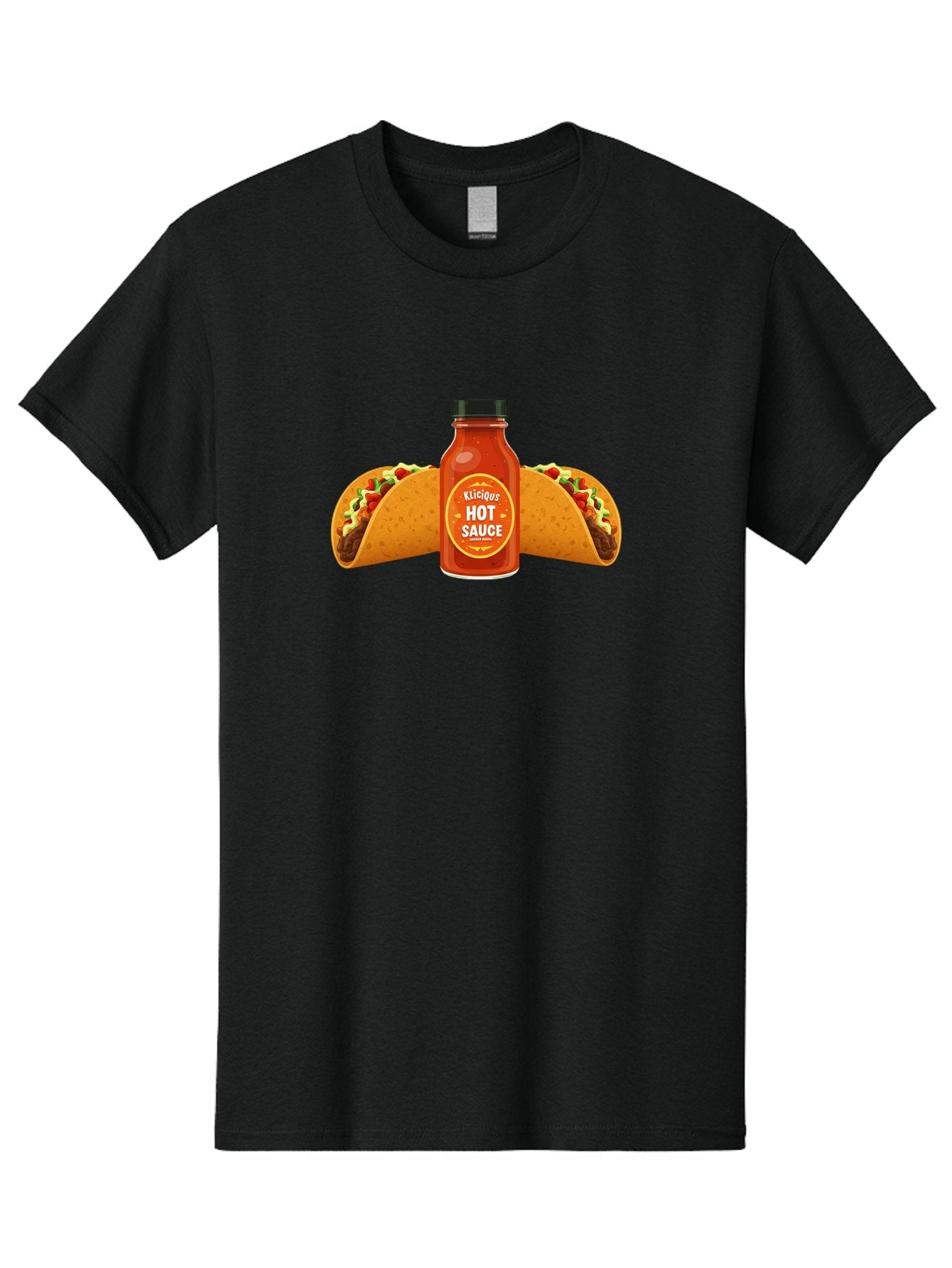 Kligius-Hot-Sauce Men'S Graphic Tee, 100% Cotton, Comfortable Casual Summer Wear, Machine Washable, Hot Sauce Bottle, Kliqius Brand, Tacos With Sauce, Spicy Food, Mexican Cuisine, Condiment, Flavorful Dishes, Foodie Favorites, Savory Delights Baa902 15