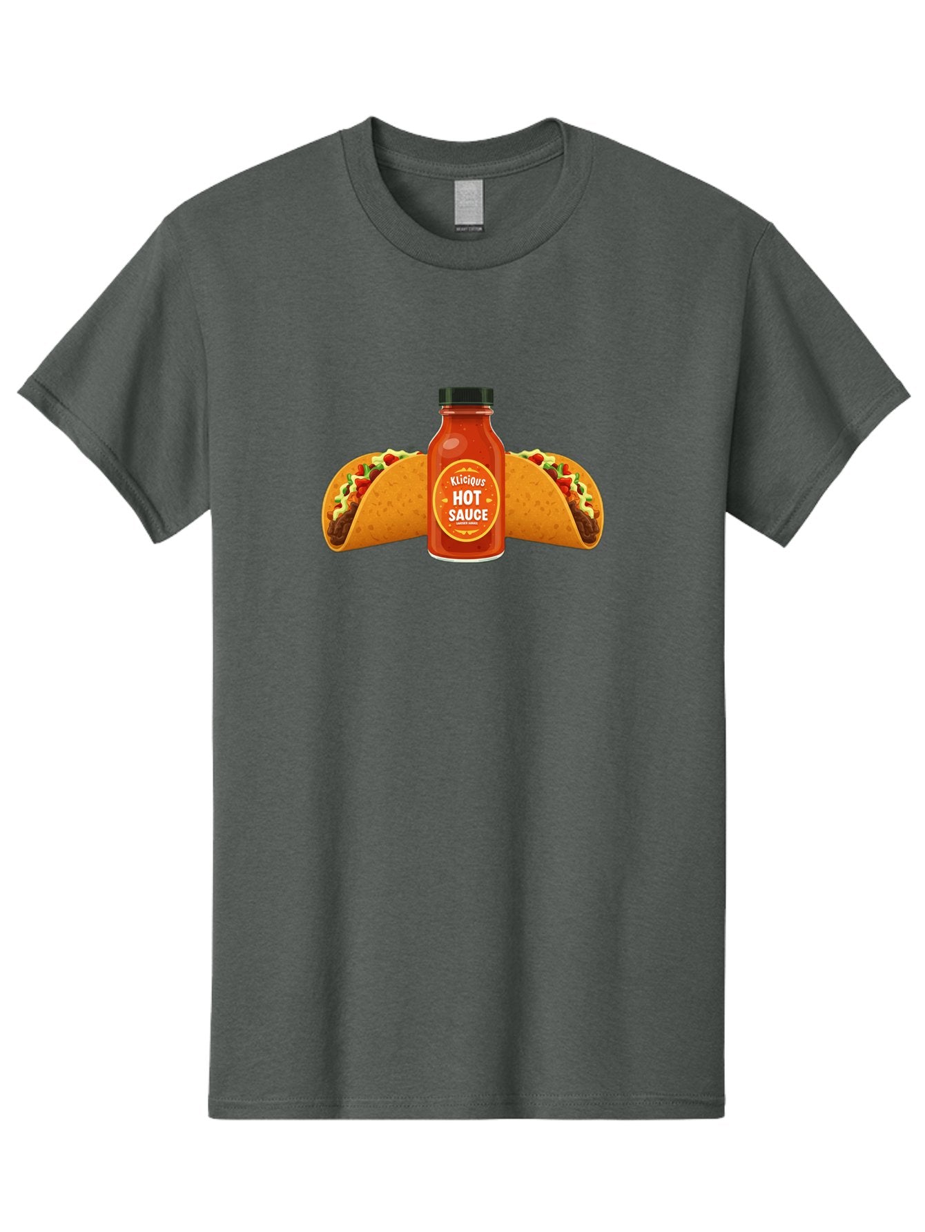 Kligius-Hot-Sauce Men'S Graphic Tee, 100% Cotton, Comfortable Casual Summer Wear, Machine Washable, Hot Sauce Bottle, Kliqius Brand, Tacos With Sauce, Spicy Food, Mexican Cuisine, Condiment, Flavorful Dishes, Foodie Favorites, Savory Delights Baa902 4