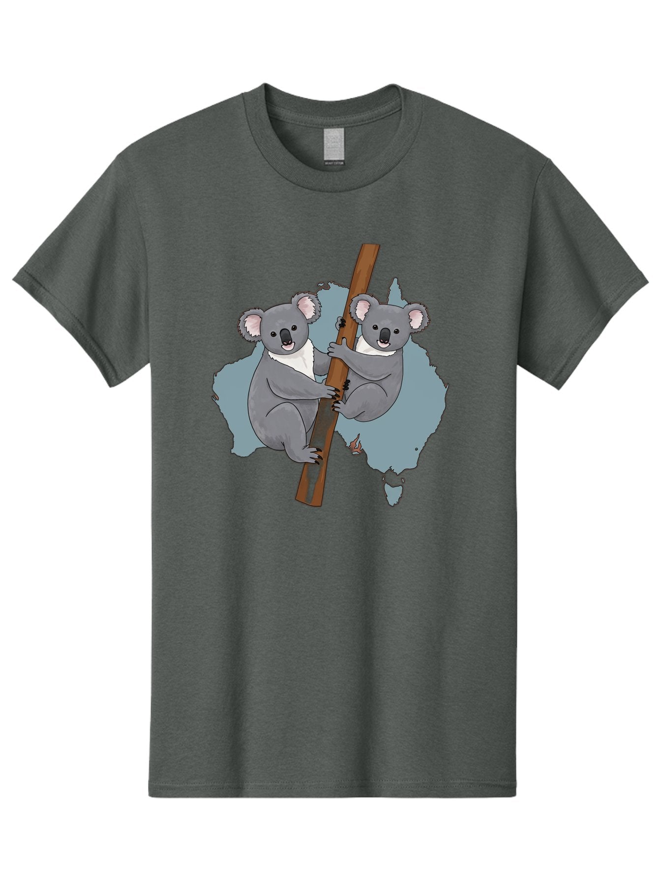 Koalas-On-Australia-Map Men'S Graphic Tee, 100% Cotton, Comfortable Casual Summer Wear, Machine Washable, Koalas Climbing, Australia Map, Cartoon Animals, Cute Wildlife, Adorable Marsupials, Australian Fauna, Funny Illustration, Gray Koalas, Baa903 6