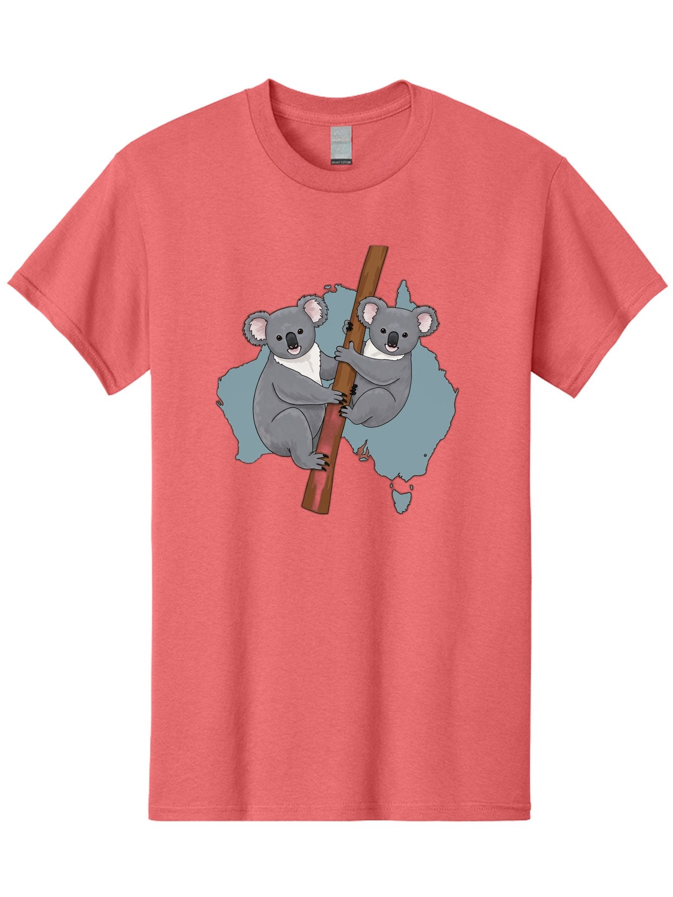 Koalas-On-Australia-Map Men'S Graphic Tee, 100% Cotton, Comfortable Casual Summer Wear, Machine Washable, Koalas Climbing, Australia Map, Cartoon Animals, Cute Wildlife, Adorable Marsupials, Australian Fauna, Funny Illustration, Gray Koalas, Baa903