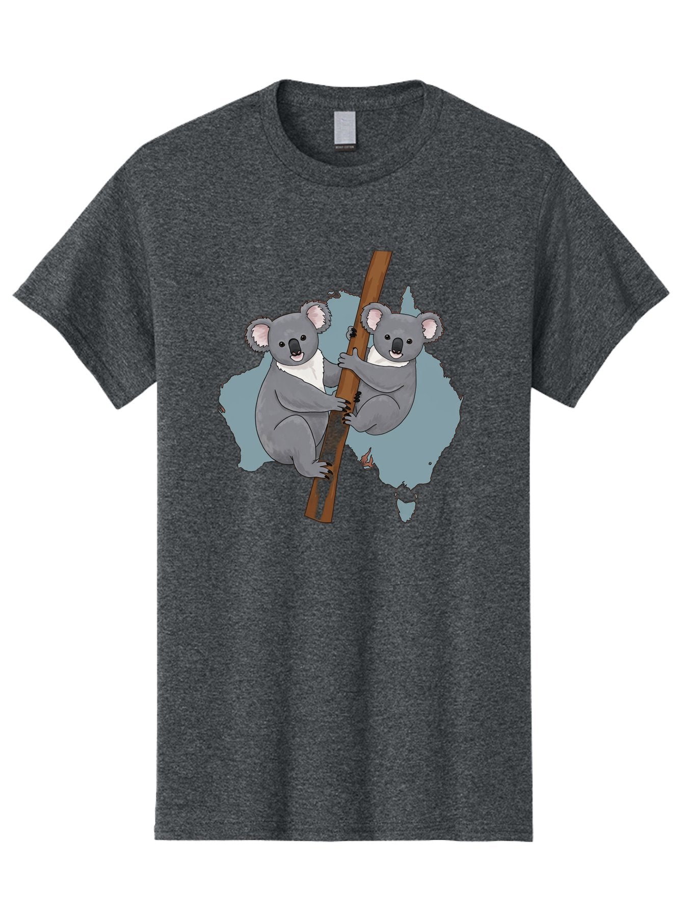 Koalas-On-Australia-Map Men'S Graphic Tee, 100% Cotton, Comfortable Casual Summer Wear, Machine Washable, Koalas Climbing, Australia Map, Cartoon Animals, Cute Wildlife, Adorable Marsupials, Australian Fauna, Funny Illustration, Gray Koalas, Baa903 15