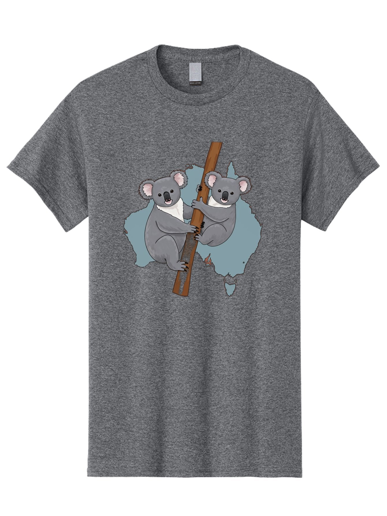 Koalas-On-Australia-Map Men'S Graphic Tee, 100% Cotton, Comfortable Casual Summer Wear, Machine Washable, Koalas Climbing, Australia Map, Cartoon Animals, Cute Wildlife, Adorable Marsupials, Australian Fauna, Funny Illustration, Gray Koalas, Baa903 12