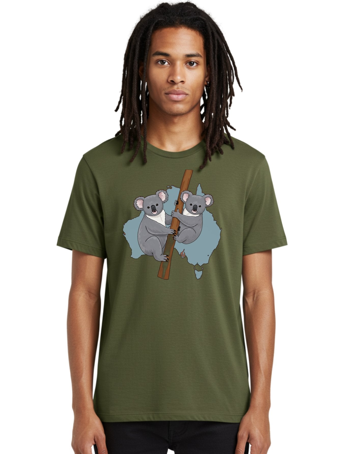 Koalas-On-Australia-Map Men'S Graphic Tee, 100% Cotton, Comfortable Casual Summer Wear, Machine Washable, Koalas Climbing, Australia Map, Cartoon Animals, Cute Wildlife, Adorable Marsupials, Australian Fauna, Funny Illustration, Gray Koalas, Baa903 22