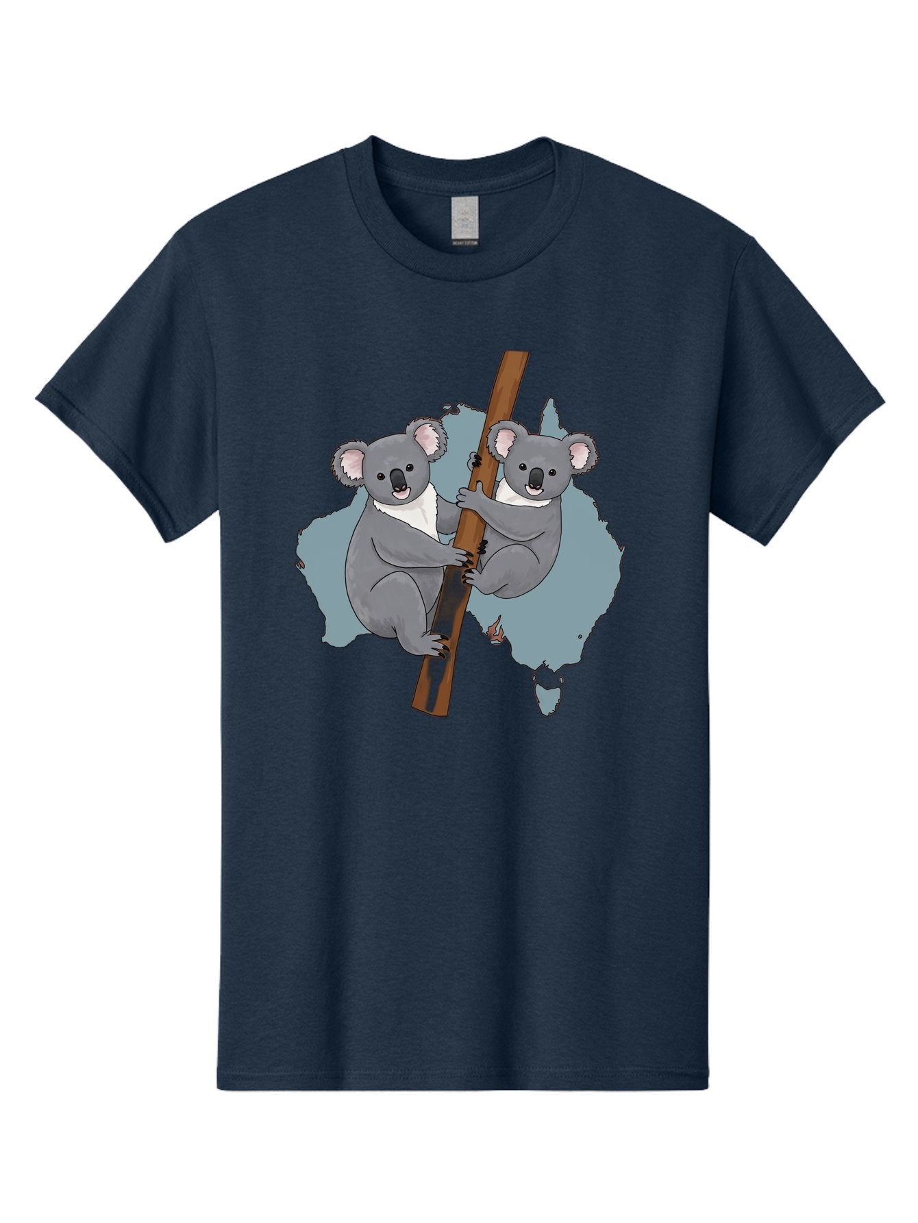Koalas-On-Australia-Map Men'S Graphic Tee, 100% Cotton, Comfortable Casual Summer Wear, Machine Washable, Koalas Climbing, Australia Map, Cartoon Animals, Cute Wildlife, Adorable Marsupials, Australian Fauna, Funny Illustration, Gray Koalas, Baa903