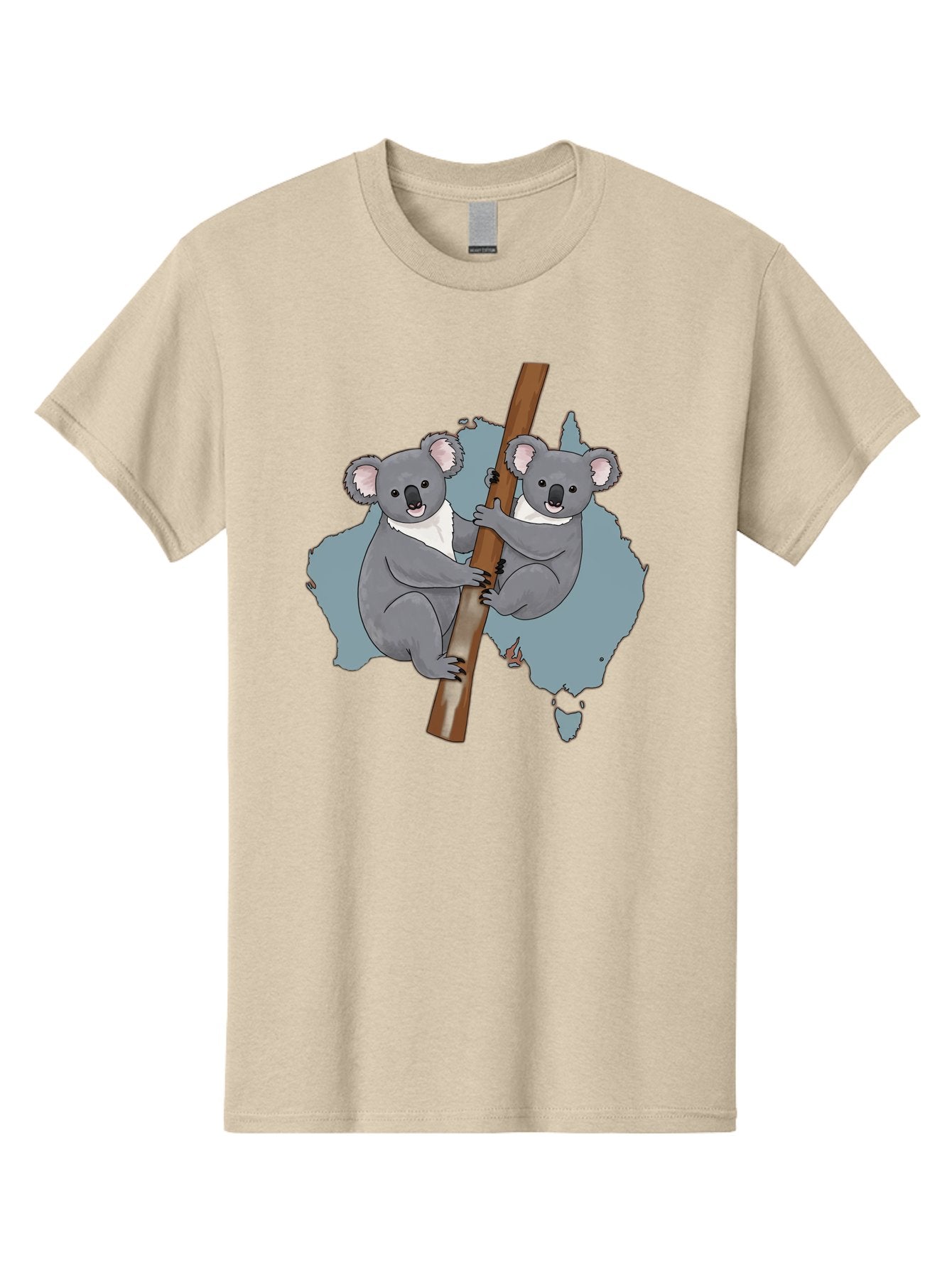 Koalas-On-Australia-Map Men'S Graphic Tee, 100% Cotton, Comfortable Casual Summer Wear, Machine Washable, Koalas Climbing, Australia Map, Cartoon Animals, Cute Wildlife, Adorable Marsupials, Australian Fauna, Funny Illustration, Gray Koalas, Baa903 4
