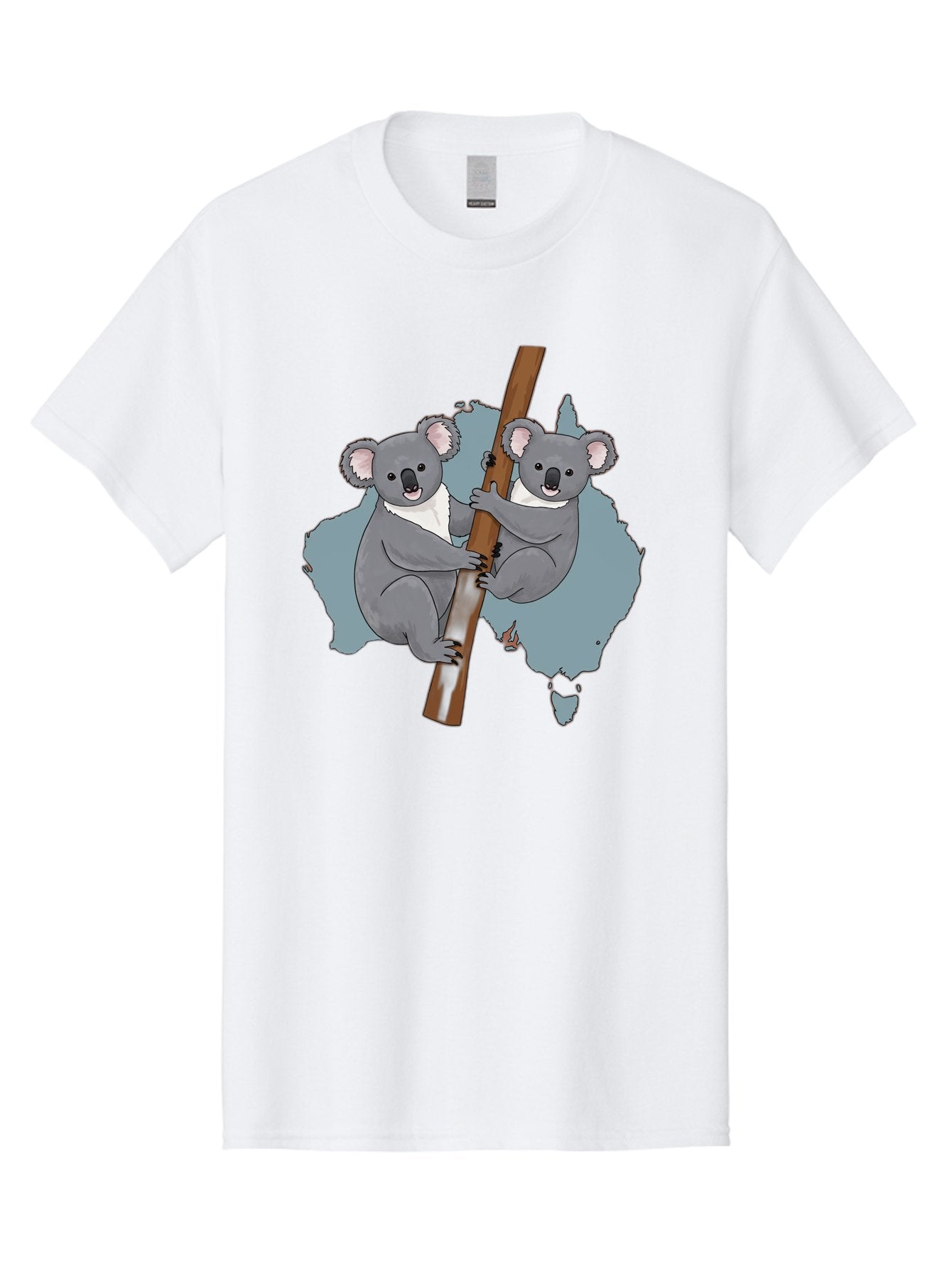 Koalas-On-Australia-Map Men'S Graphic Tee, 100% Cotton, Comfortable Casual Summer Wear, Machine Washable, Koalas Climbing, Australia Map, Cartoon Animals, Cute Wildlife, Adorable Marsupials, Australian Fauna, Funny Illustration, Gray Koalas, Baa903 13