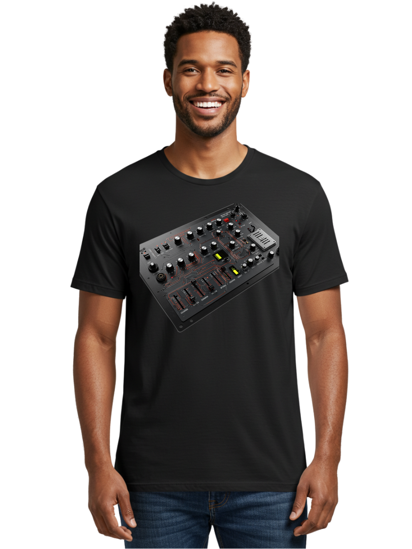 Korg-Minilogue-1 Men'S Graphic Tee, 100% Cotton, Comfortable Casual Summer Wear, Machine Washable, Korg Minilogue Synthesizer, Sound Design, Music Production, Analog Synthesizer, Audio Equipment, Electronic Music Gear, Knobs, Sliders, Buttons, Baa904