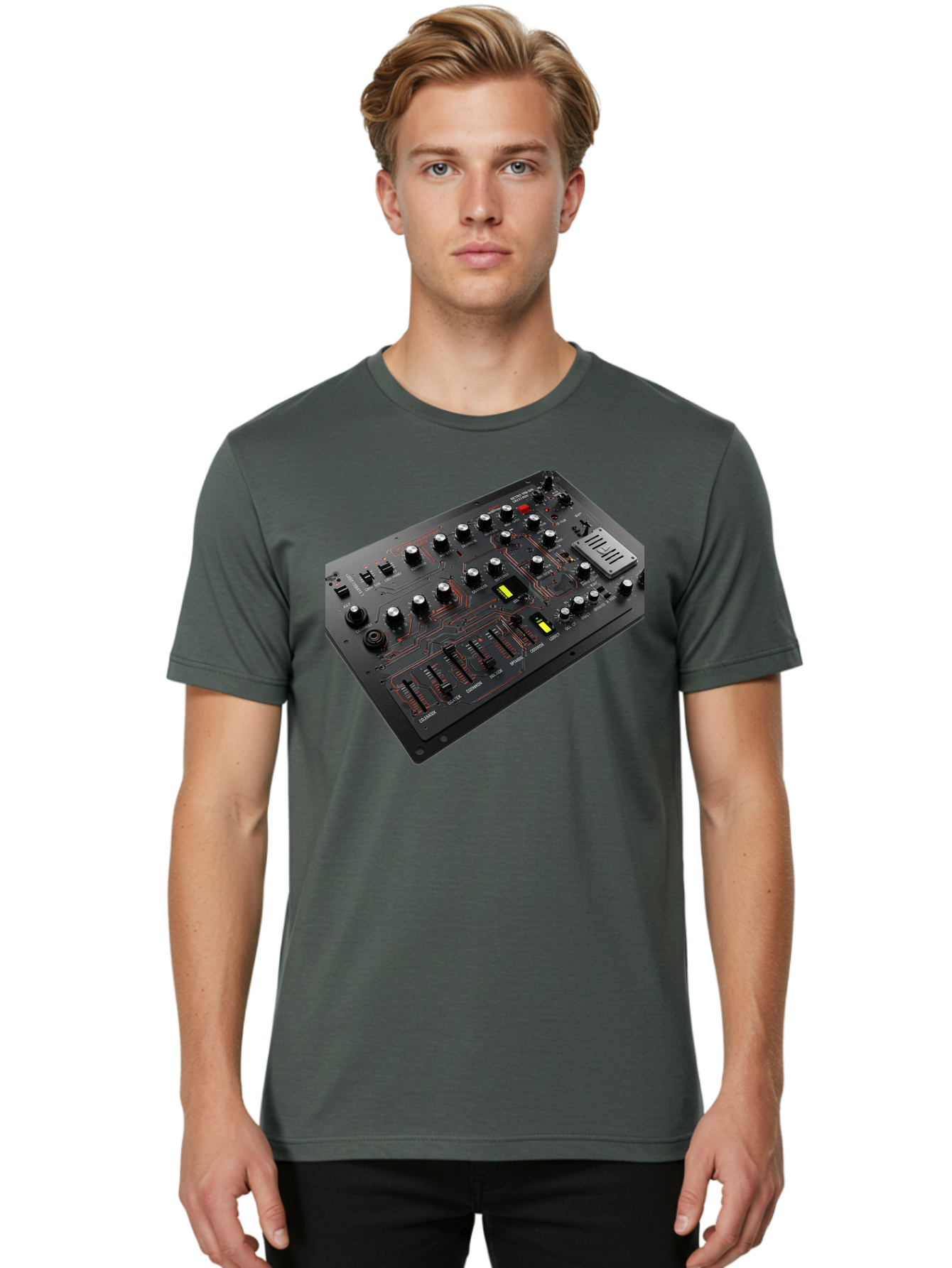 Korg-Minilogue-1 Men'S Graphic Tee, 100% Cotton, Comfortable Casual Summer Wear, Machine Washable, Korg Minilogue Synthesizer, Sound Design, Music Production, Analog Synthesizer, Audio Equipment, Electronic Music Gear, Knobs, Sliders, Buttons, Baa904 24
