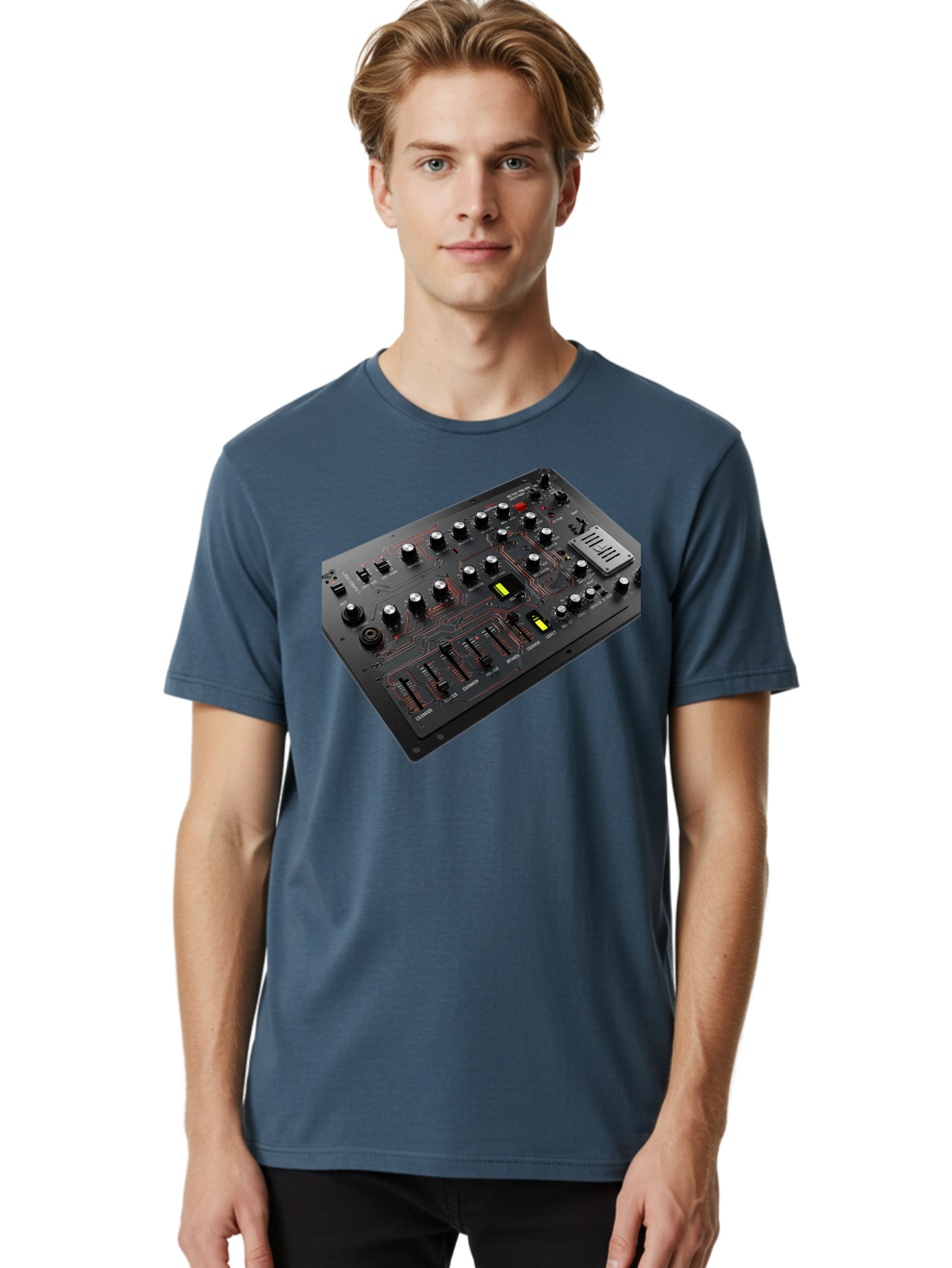 Korg-Minilogue-1 Men'S Graphic Tee, 100% Cotton, Comfortable Casual Summer Wear, Machine Washable, Korg Minilogue Synthesizer, Sound Design, Music Production, Analog Synthesizer, Audio Equipment, Electronic Music Gear, Knobs, Sliders, Buttons, Baa904 20