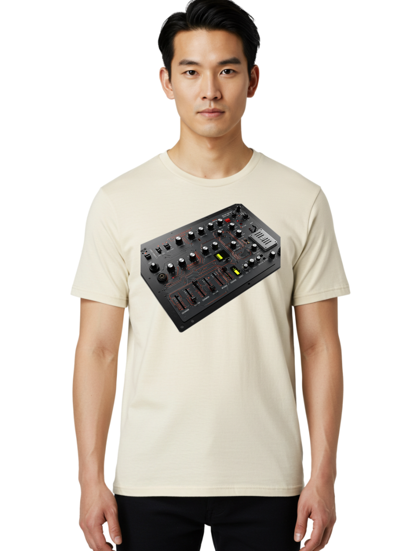 Korg-Minilogue-1 Men'S Graphic Tee, 100% Cotton, Comfortable Casual Summer Wear, Machine Washable, Korg Minilogue Synthesizer, Sound Design, Music Production, Analog Synthesizer, Audio Equipment, Electronic Music Gear, Knobs, Sliders, Buttons, Baa904 12