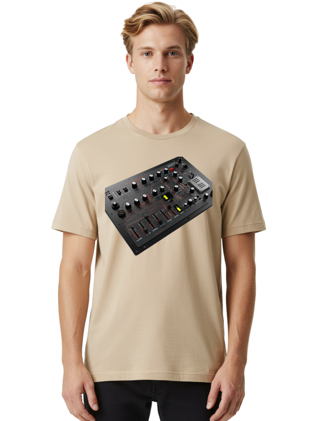 Korg-Minilogue-1 Men'S Graphic Tee, 100% Cotton, Comfortable Casual Summer Wear, Machine Washable, Korg Minilogue Synthesizer, Sound Design, Music Production, Analog Synthesizer, Audio Equipment, Electronic Music Gear, Knobs, Sliders, Buttons, Baa904 10
